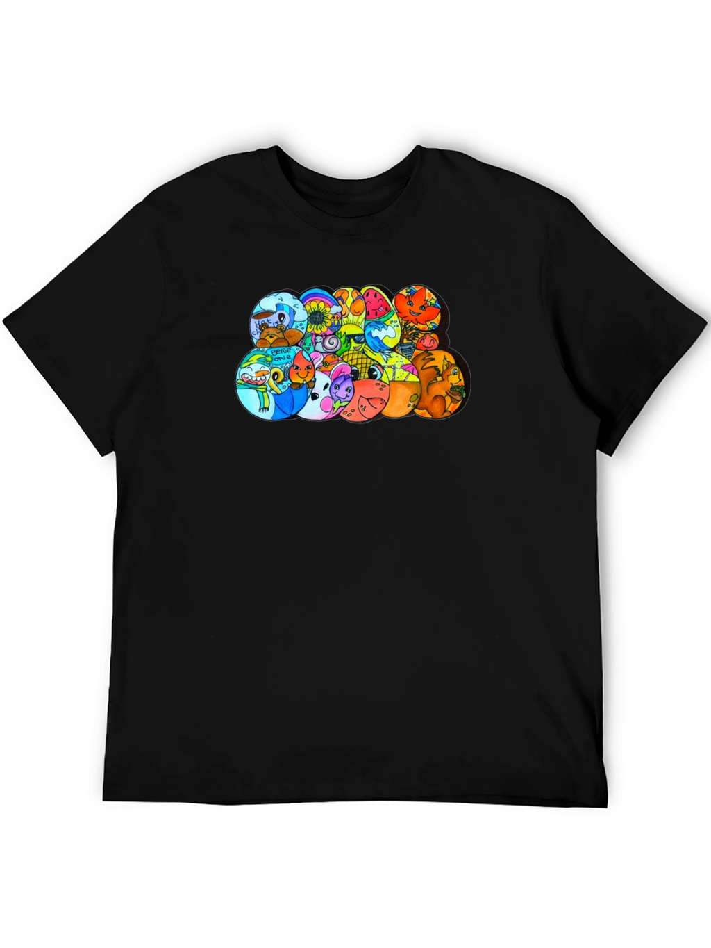 Cartoon Character Circles Black T-Shirt