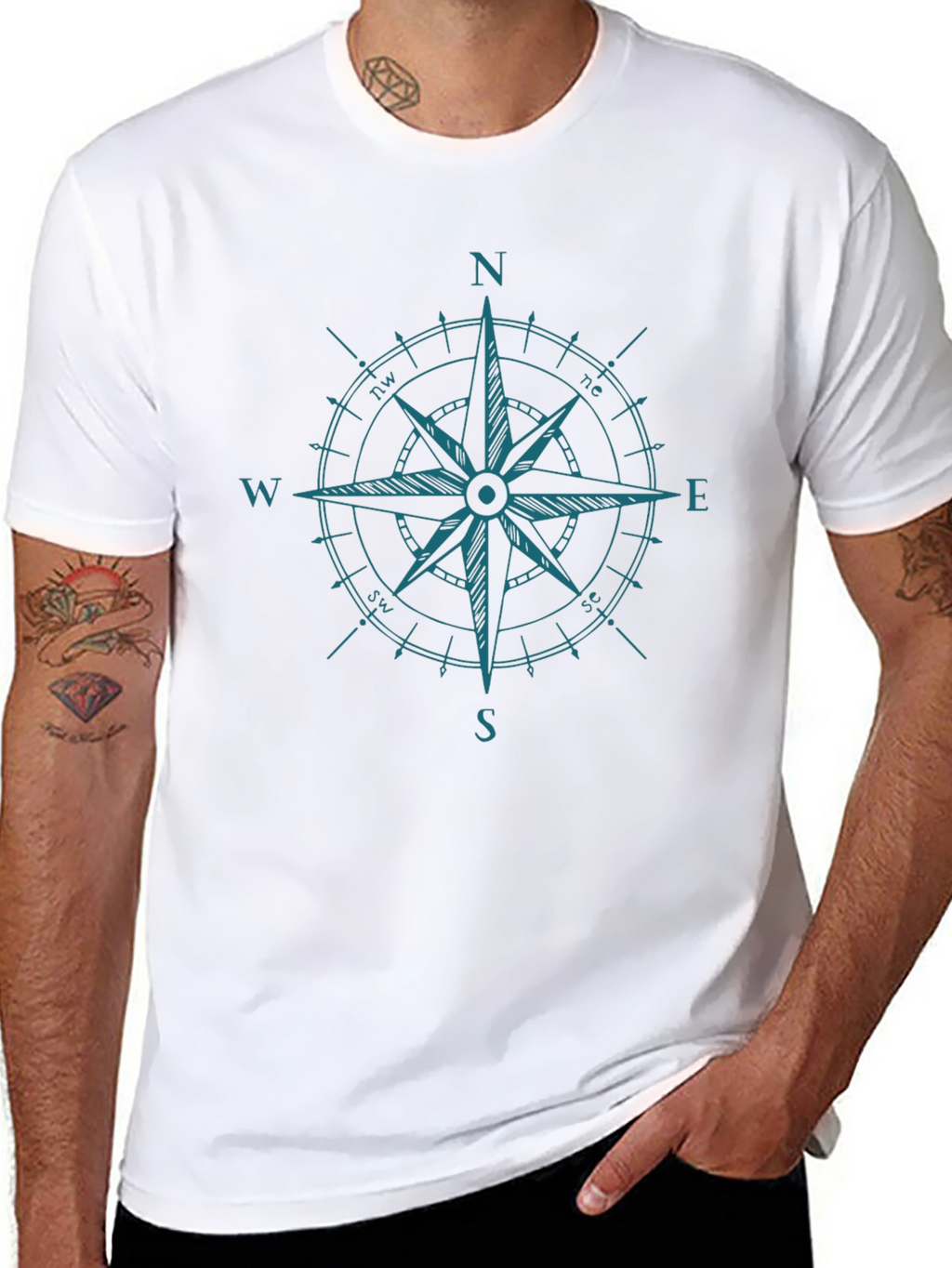 Nautical Compass Rose Black Graphic T-Shirt