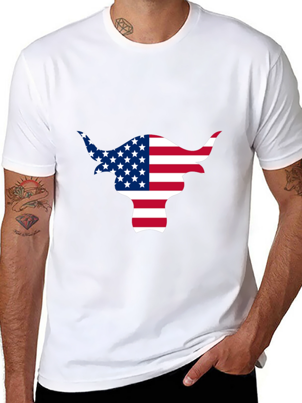 American Flag Bull Graphic Black Tee