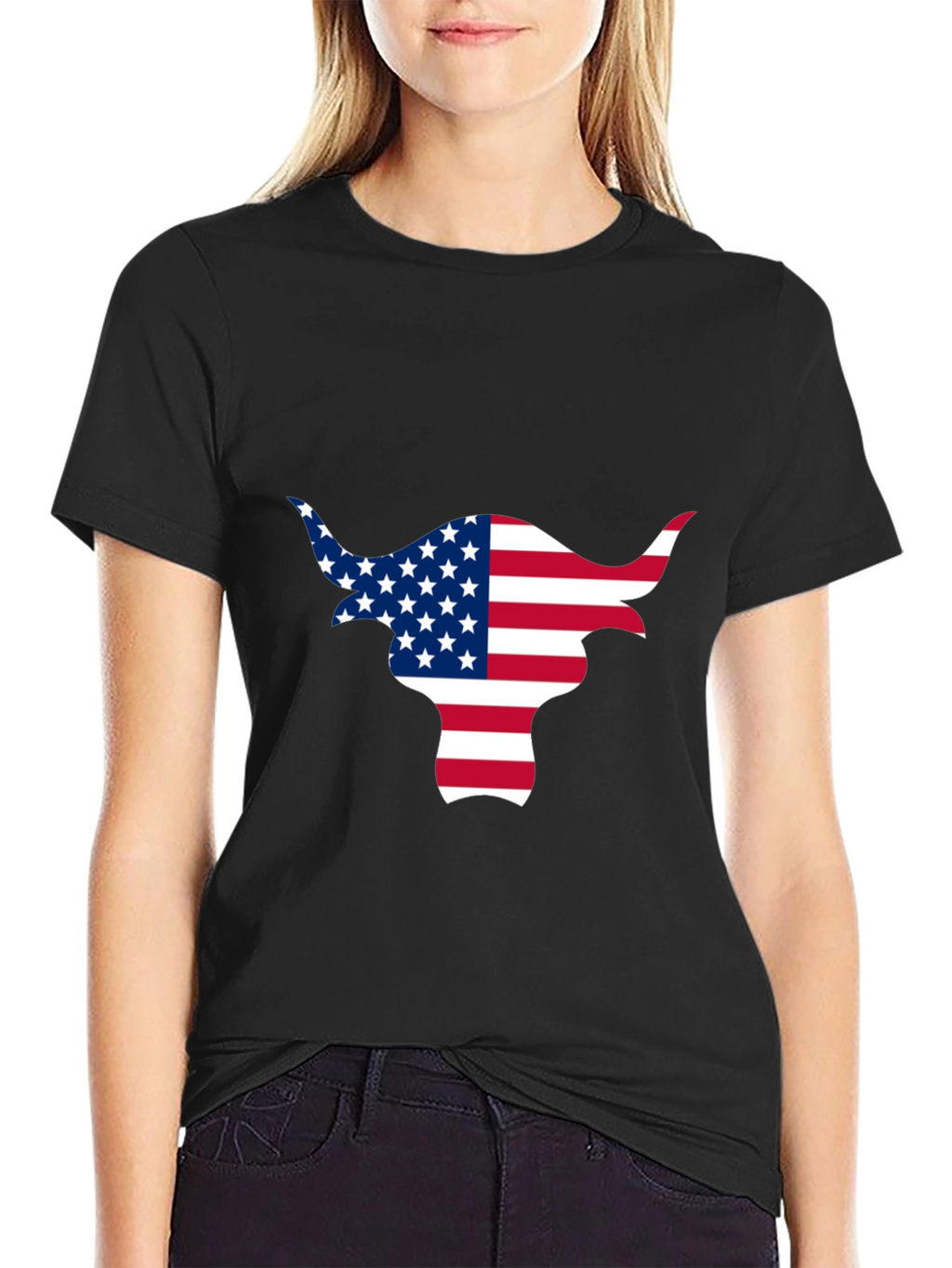 American Flag Bull Graphic Black Tee