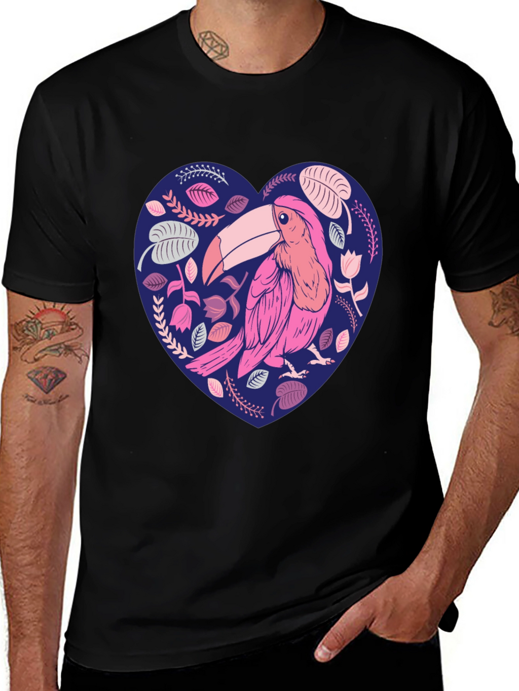 Toucan Heart Graphic Tee - Stylish Mens Black T-Shirt