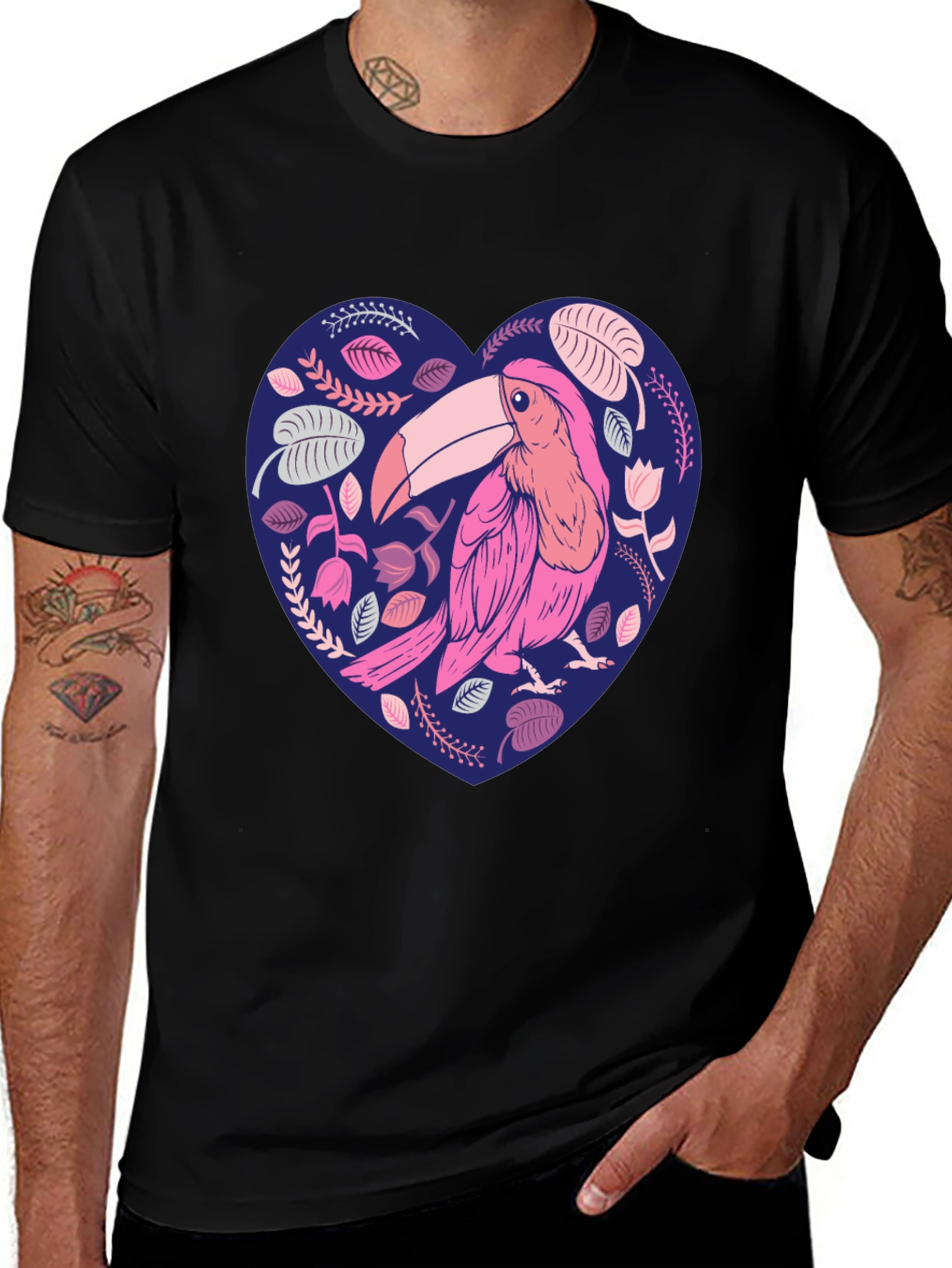 Toucan Heart Graphic Tee - Stylish Mens Black T-Shirt
