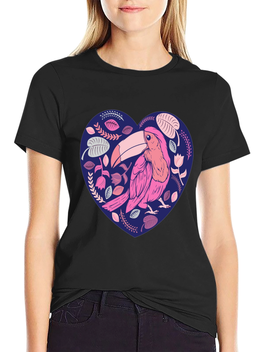 Toucan Heart Graphic Tee - Stylish Mens Black T-Shirt