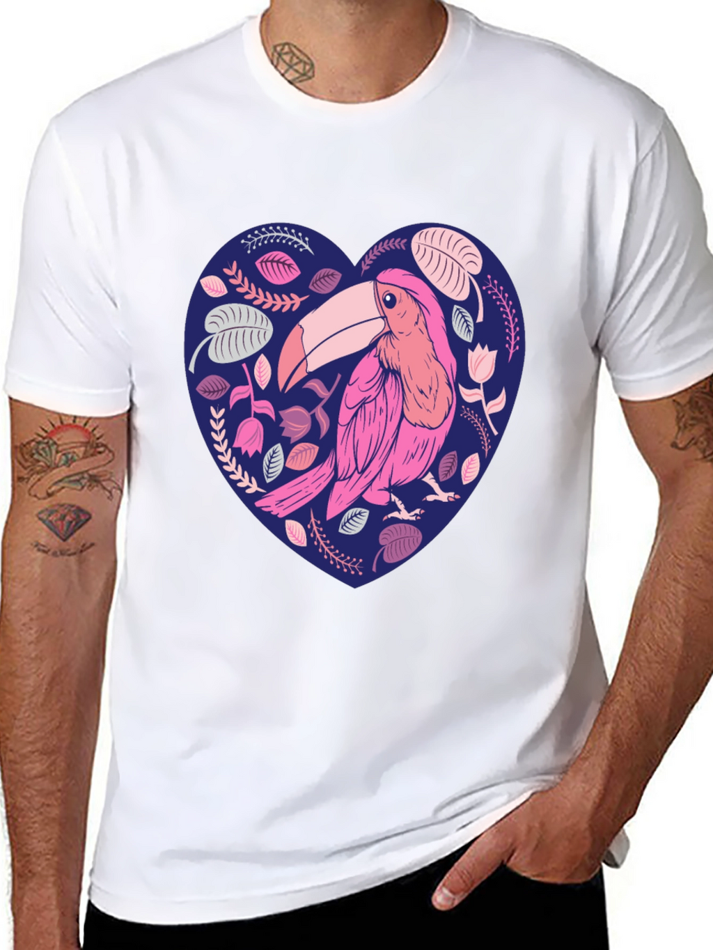 Toucan Heart Graphic Tee - Stylish Mens Black T-Shirt