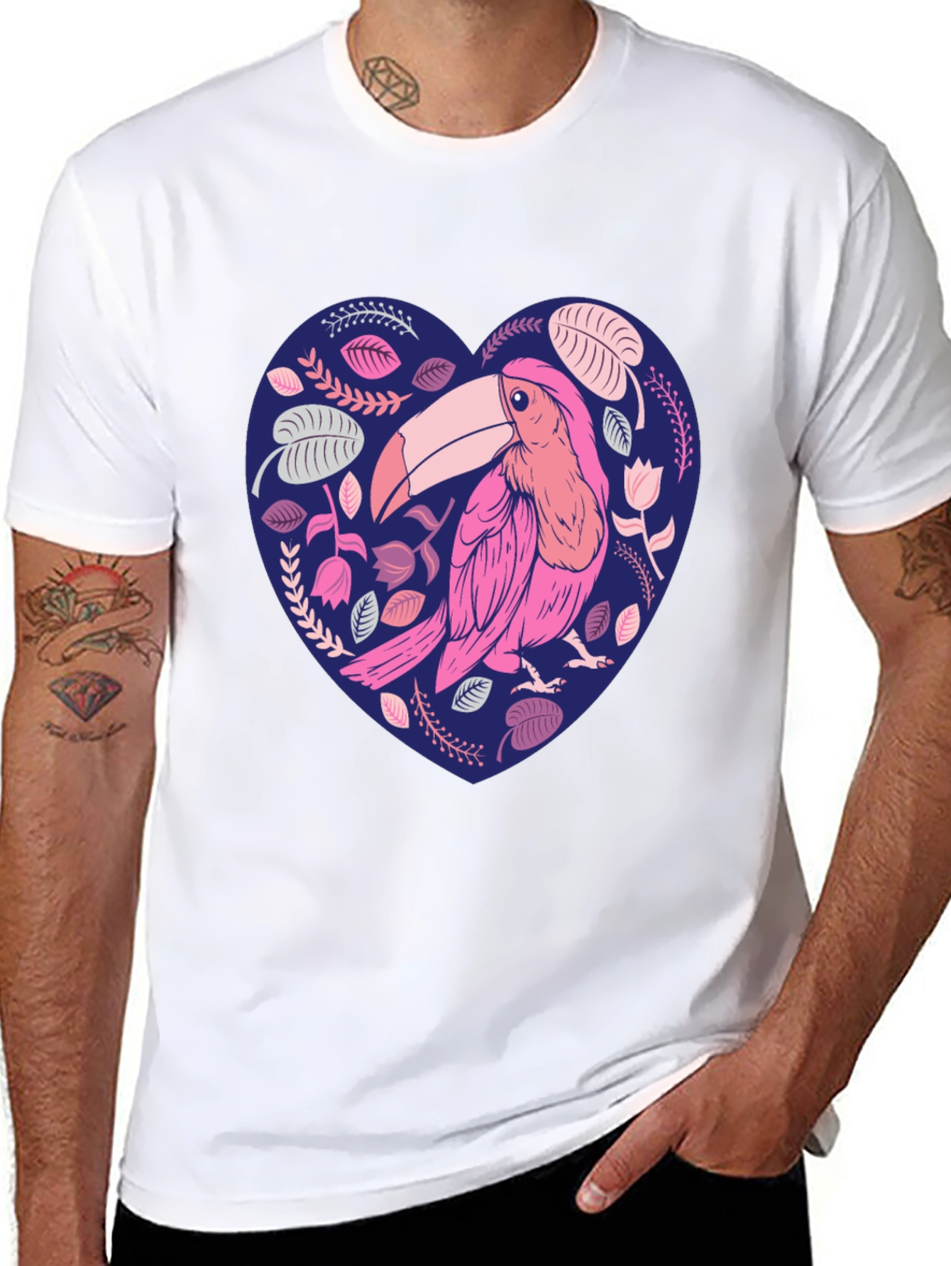 Toucan Heart Graphic Tee - Stylish Mens Black T-Shirt