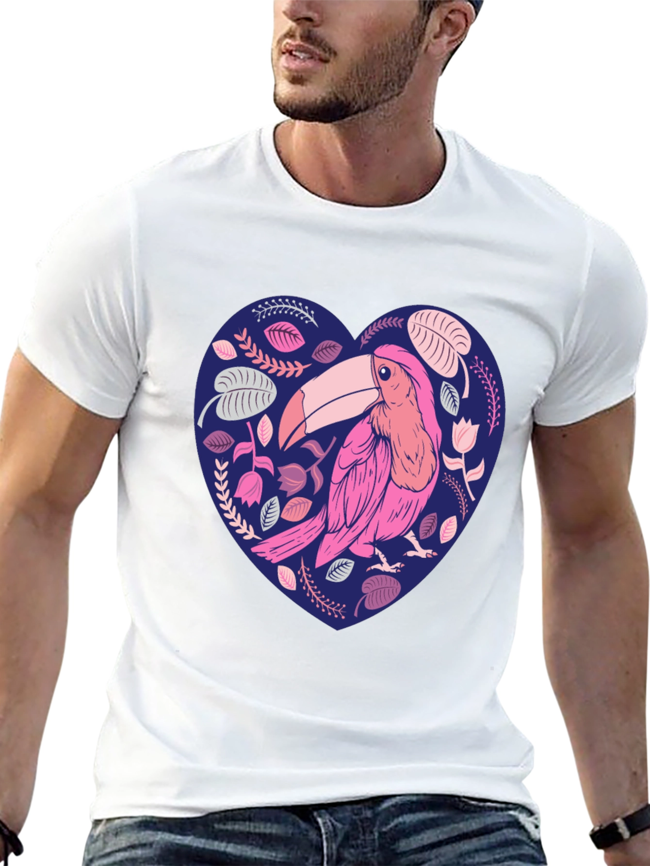 Toucan Heart Graphic Tee - Stylish Mens Black T-Shirt