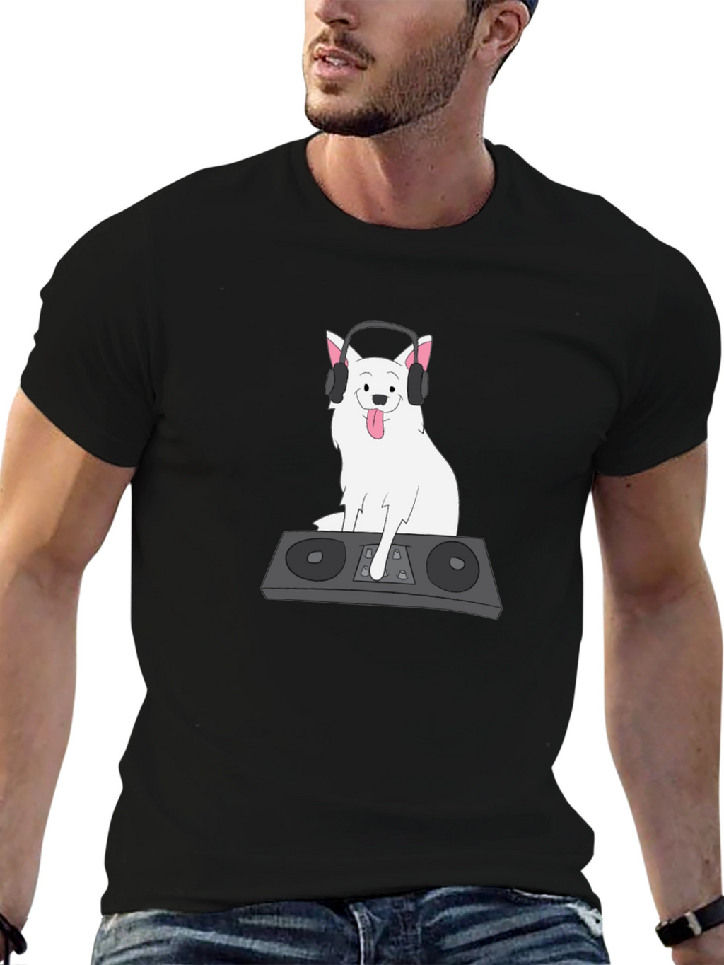 DJ Dog Graphic T-Shirt - Black Cotton Tee