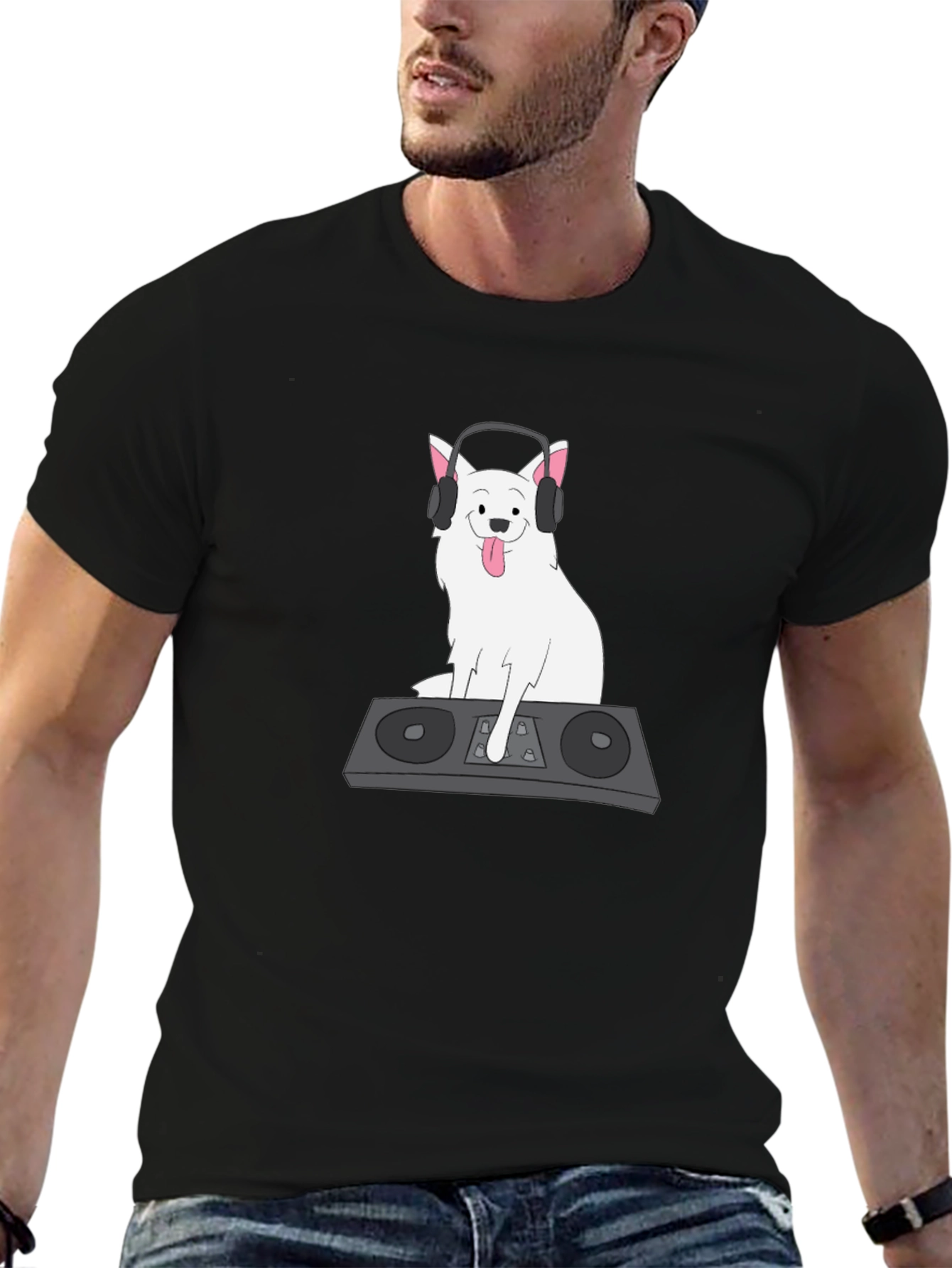 DJ Dog Graphic T-Shirt - Black Cotton Tee