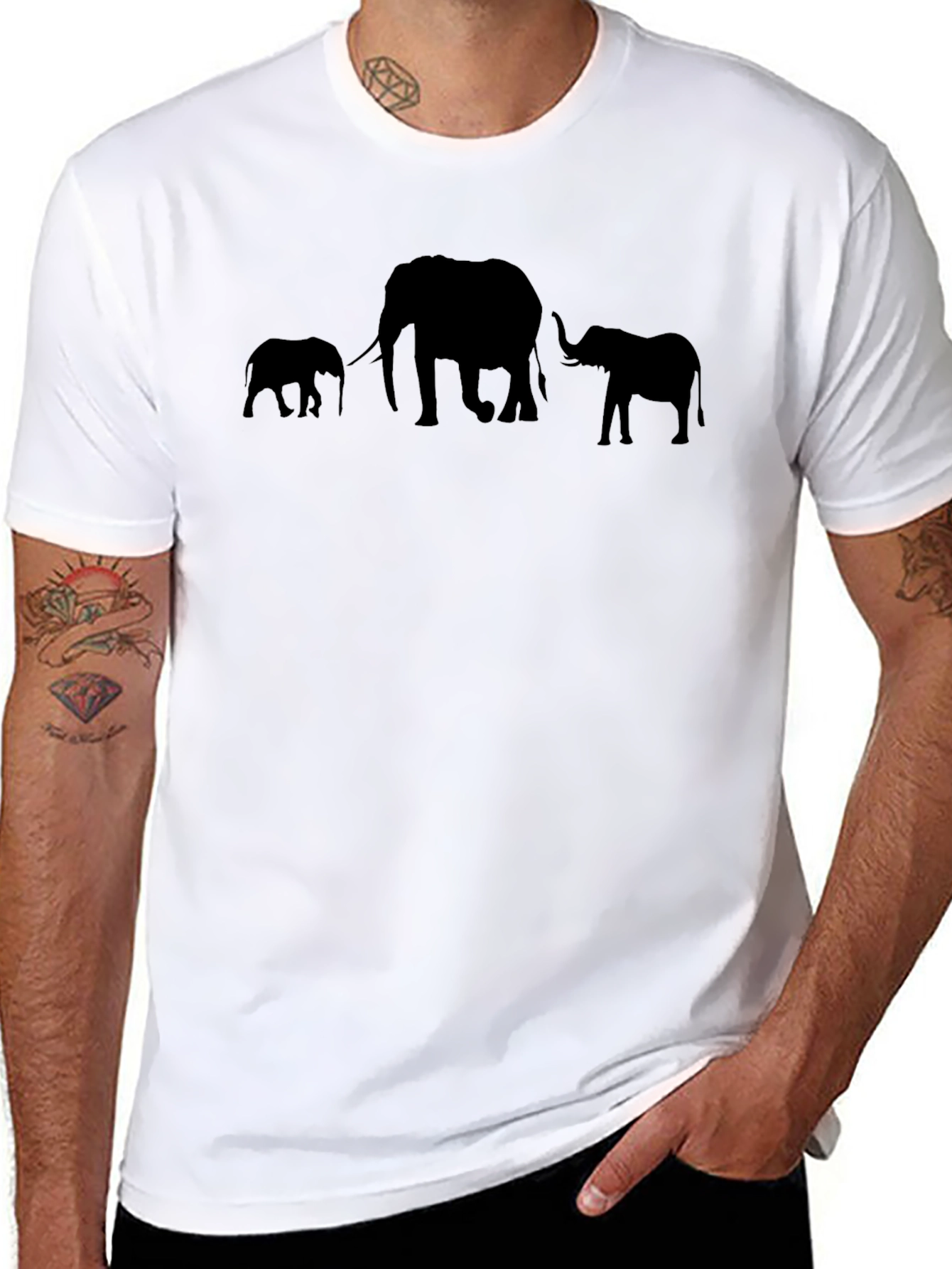Elephant Family Graphic Print Mens T-Shirt