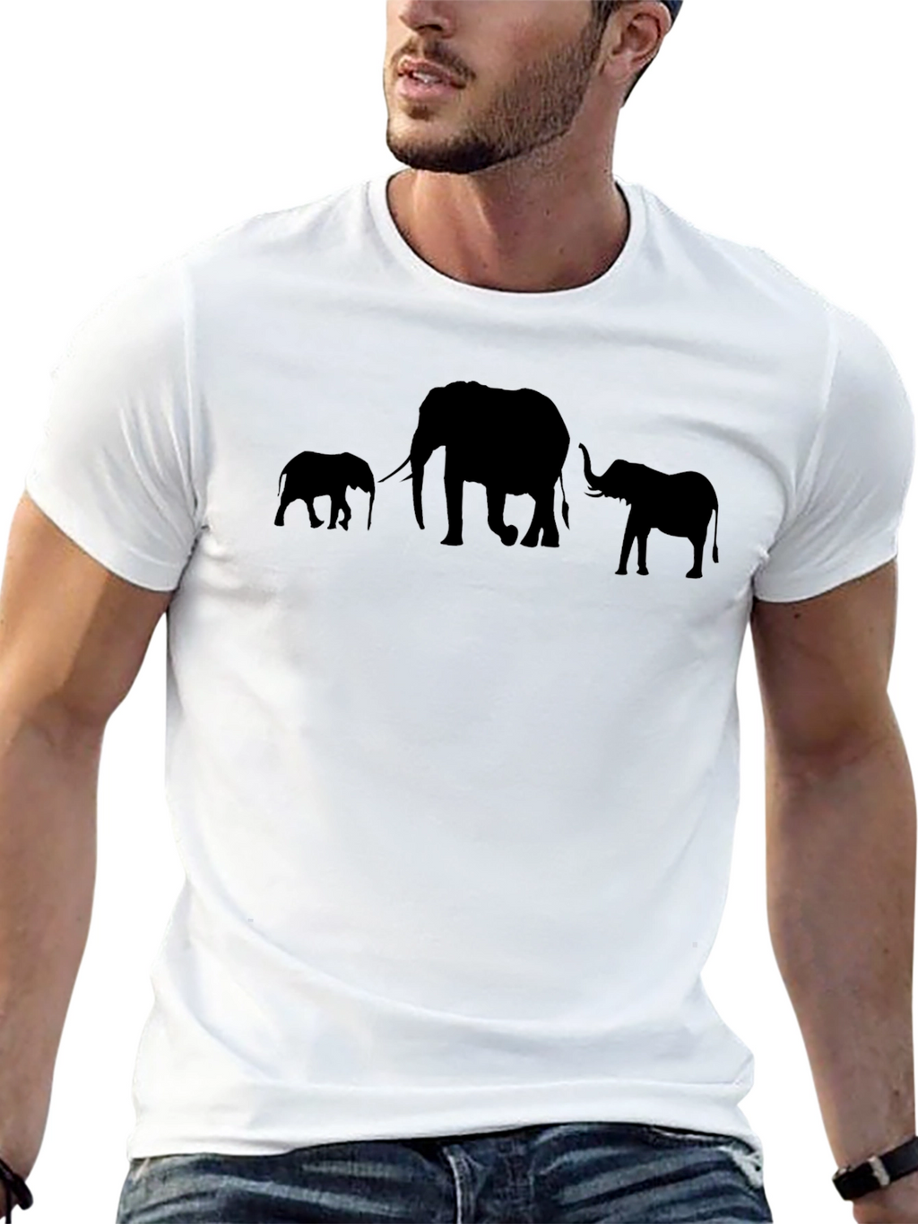 Elephant Family Graphic Print Mens T-Shirt