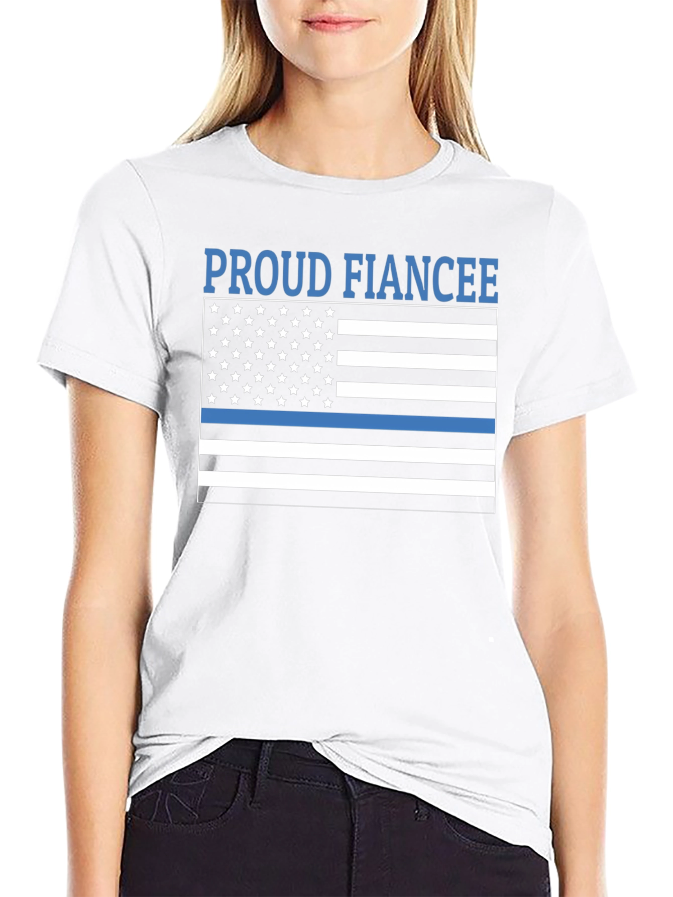 Proud Fiancee Thin Blue Line Flag T-Shirt
