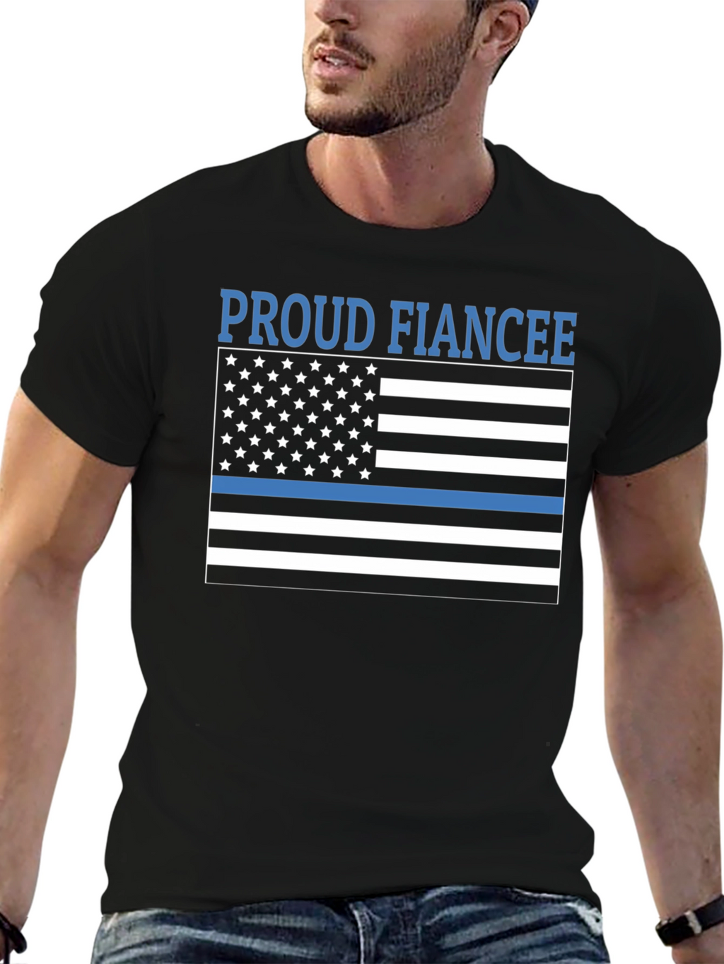 Proud Fiancee Thin Blue Line Flag T-Shirt