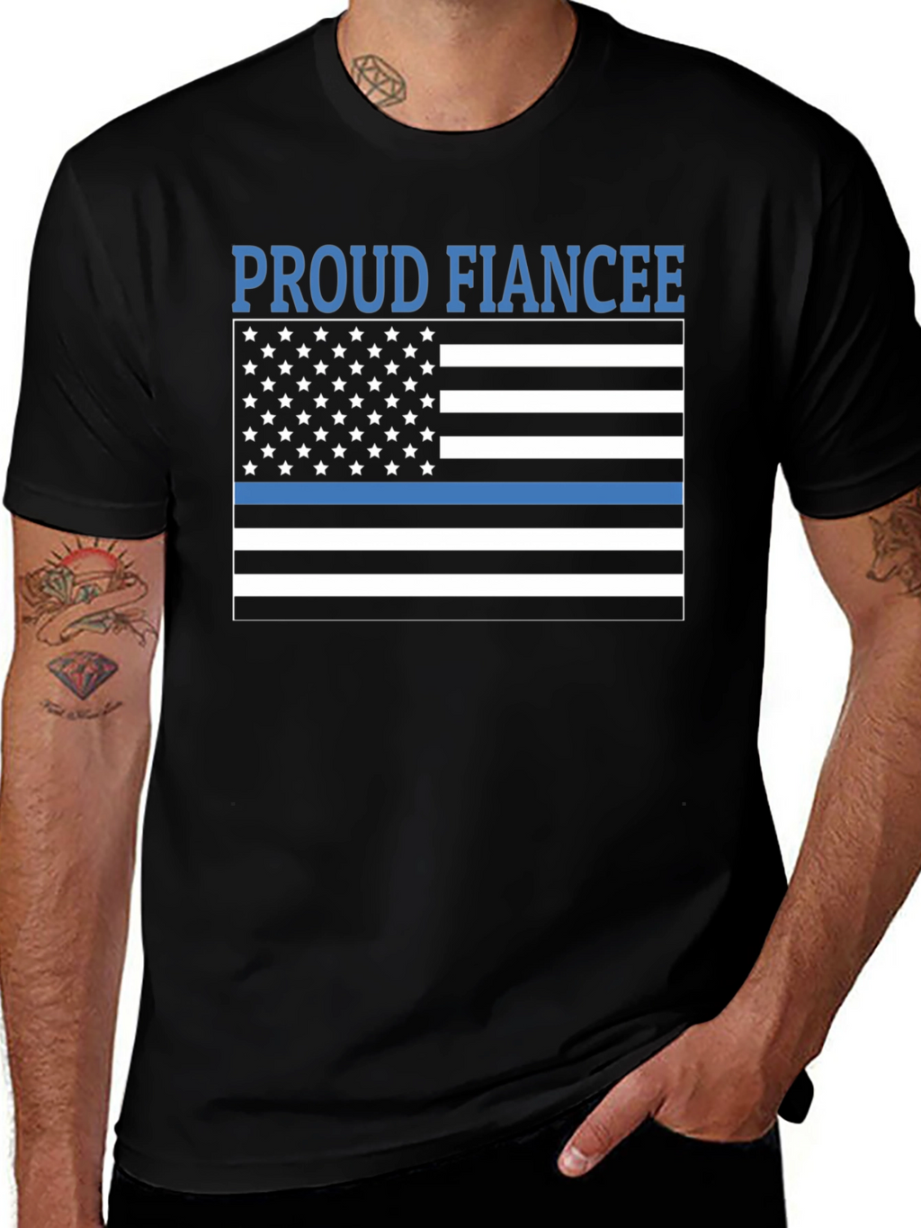 Proud Fiancee Thin Blue Line Flag T-Shirt