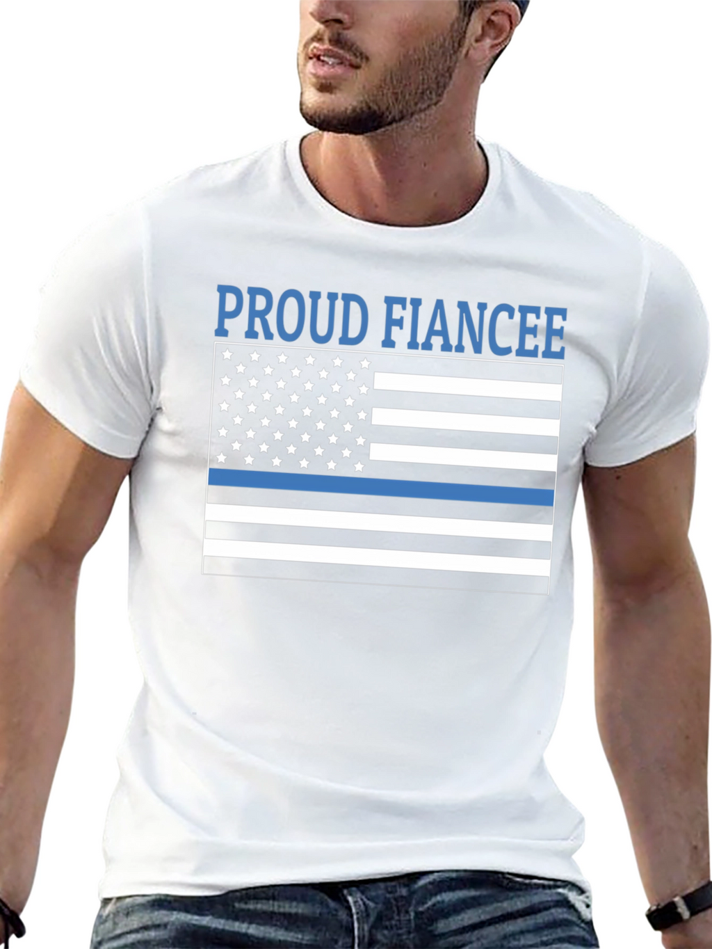 Proud Fiancee Thin Blue Line Flag T-Shirt