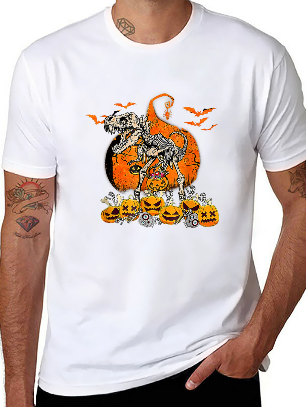 Halloween Dinosaur Skeleton Pumpkin T-Shirt