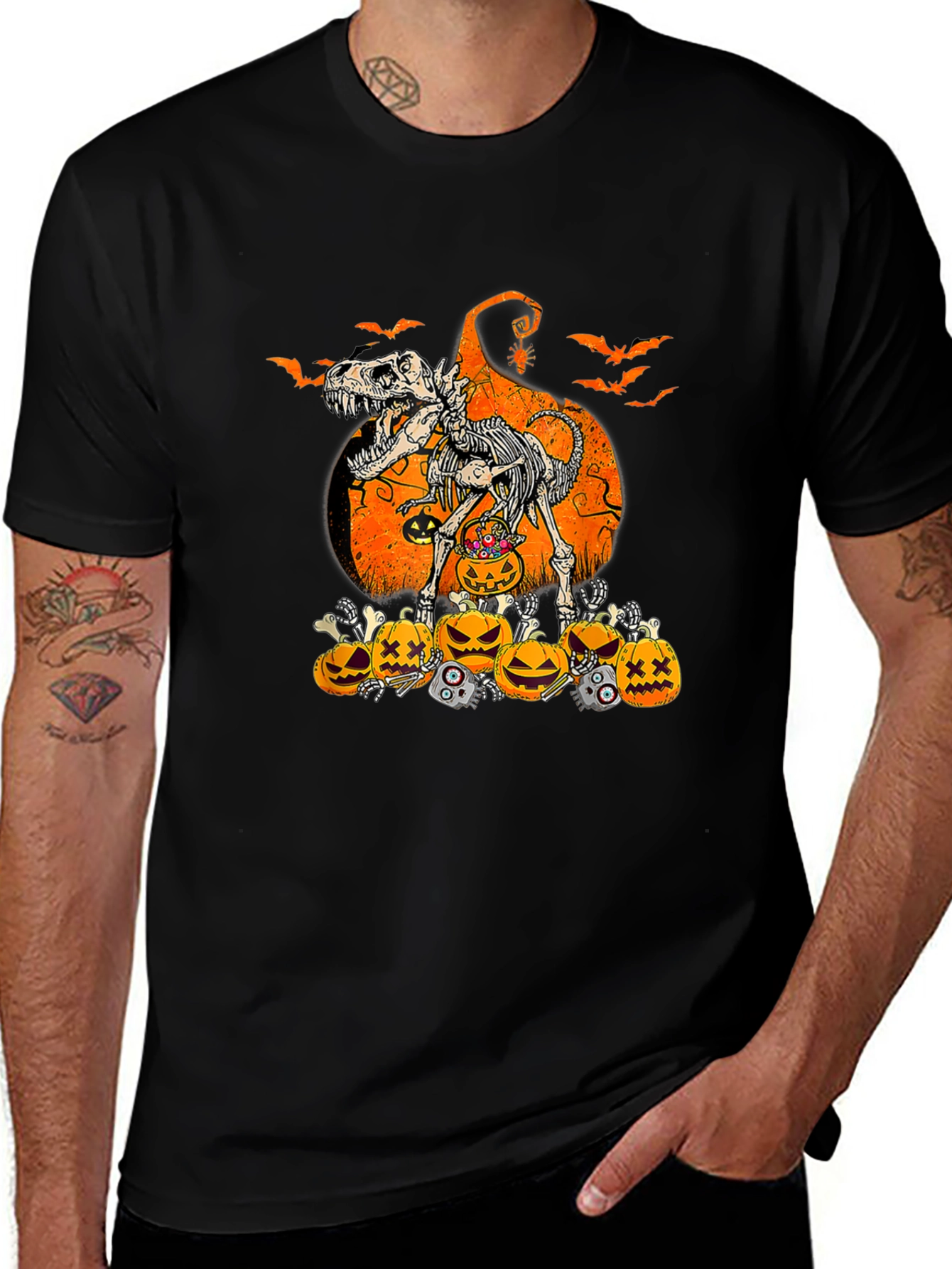 Halloween Dinosaur Skeleton Pumpkin T-Shirt