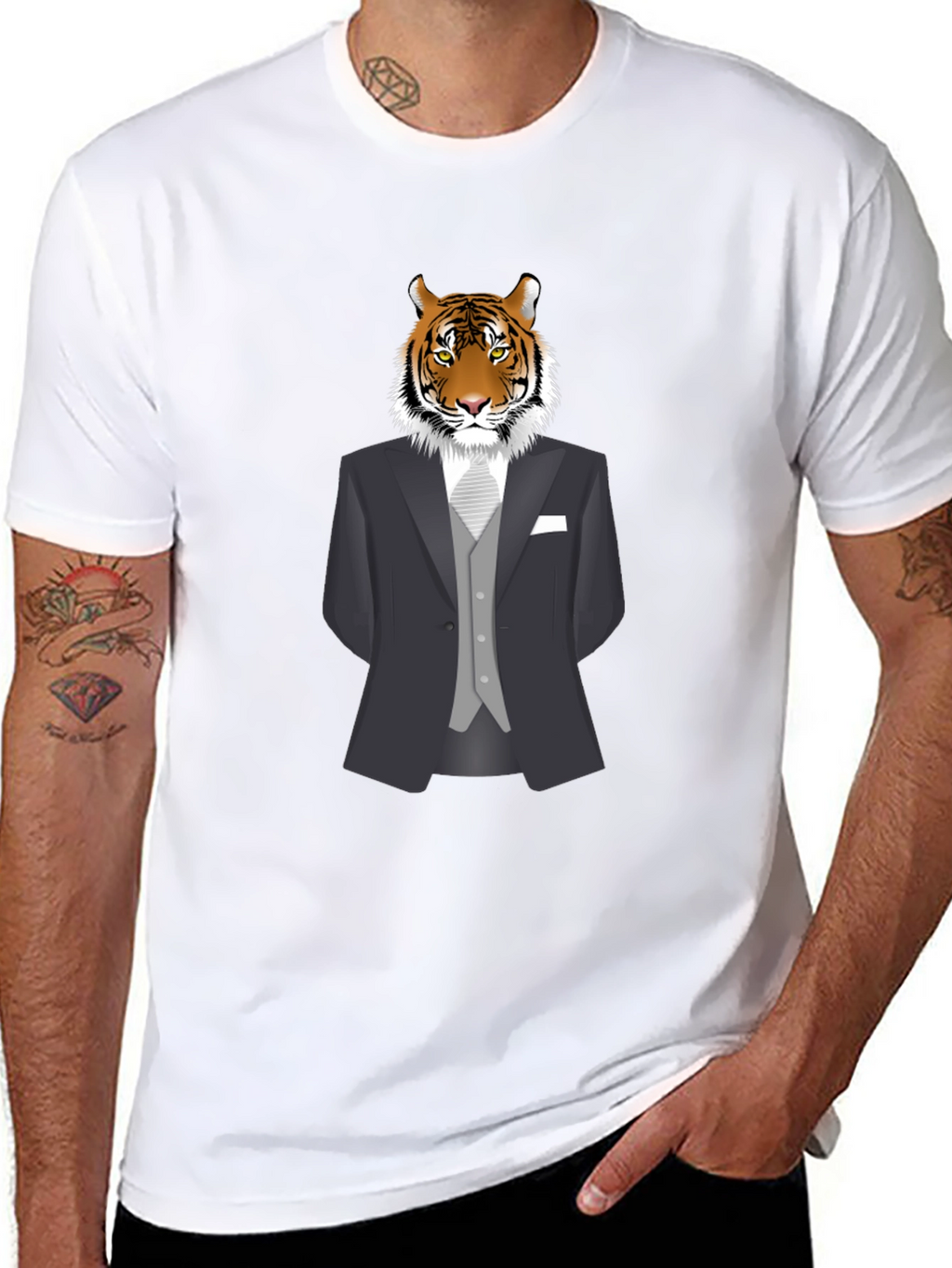 Tiger in Suit Graphic Tee - Mens Black T-Shirt
