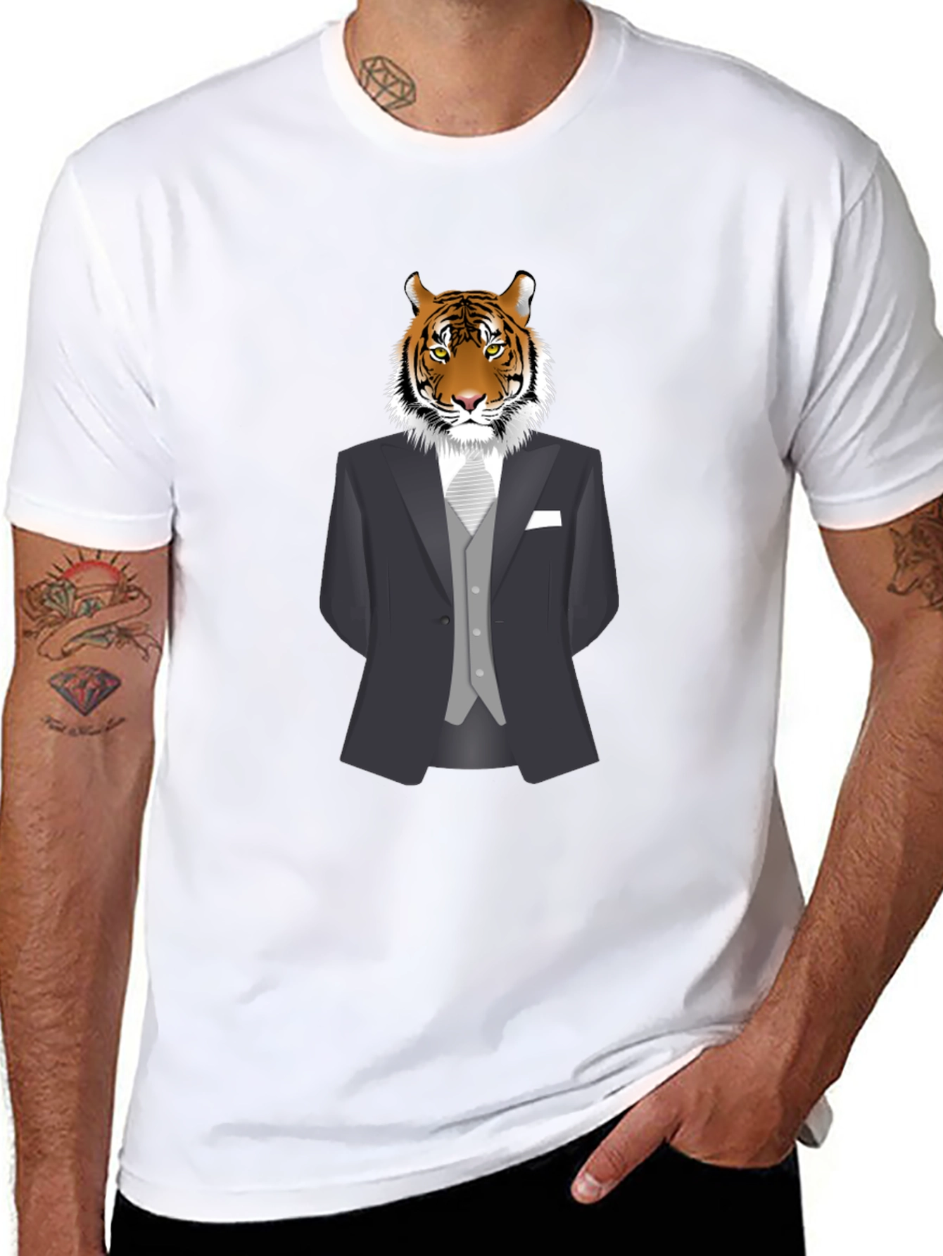 Tiger in Suit Graphic Tee - Mens Black T-Shirt