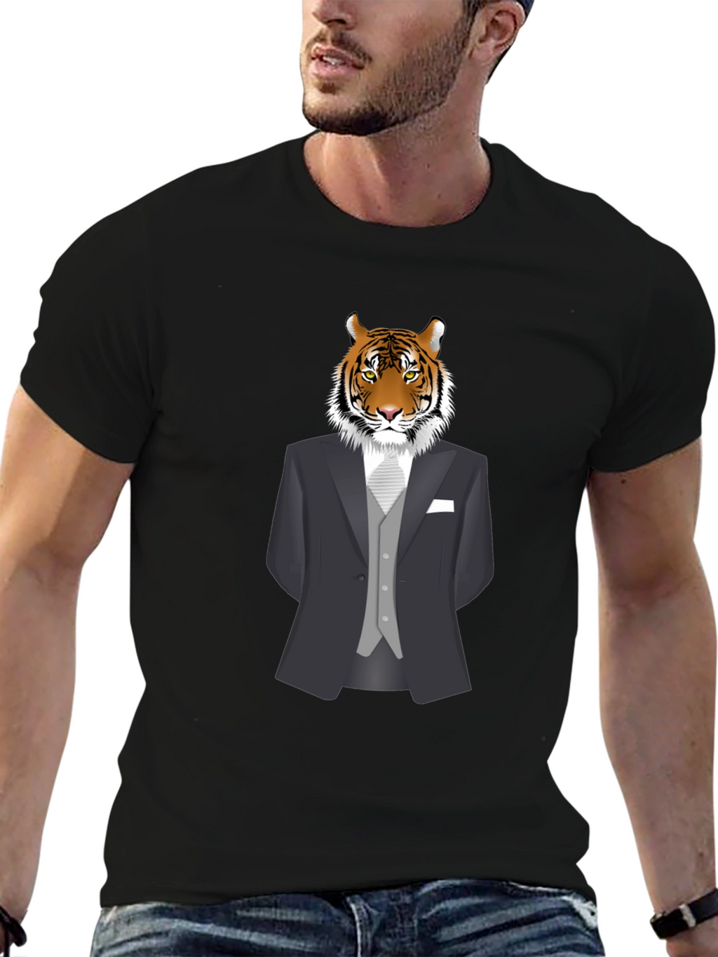 Tiger in Suit Graphic Tee - Mens Black T-Shirt