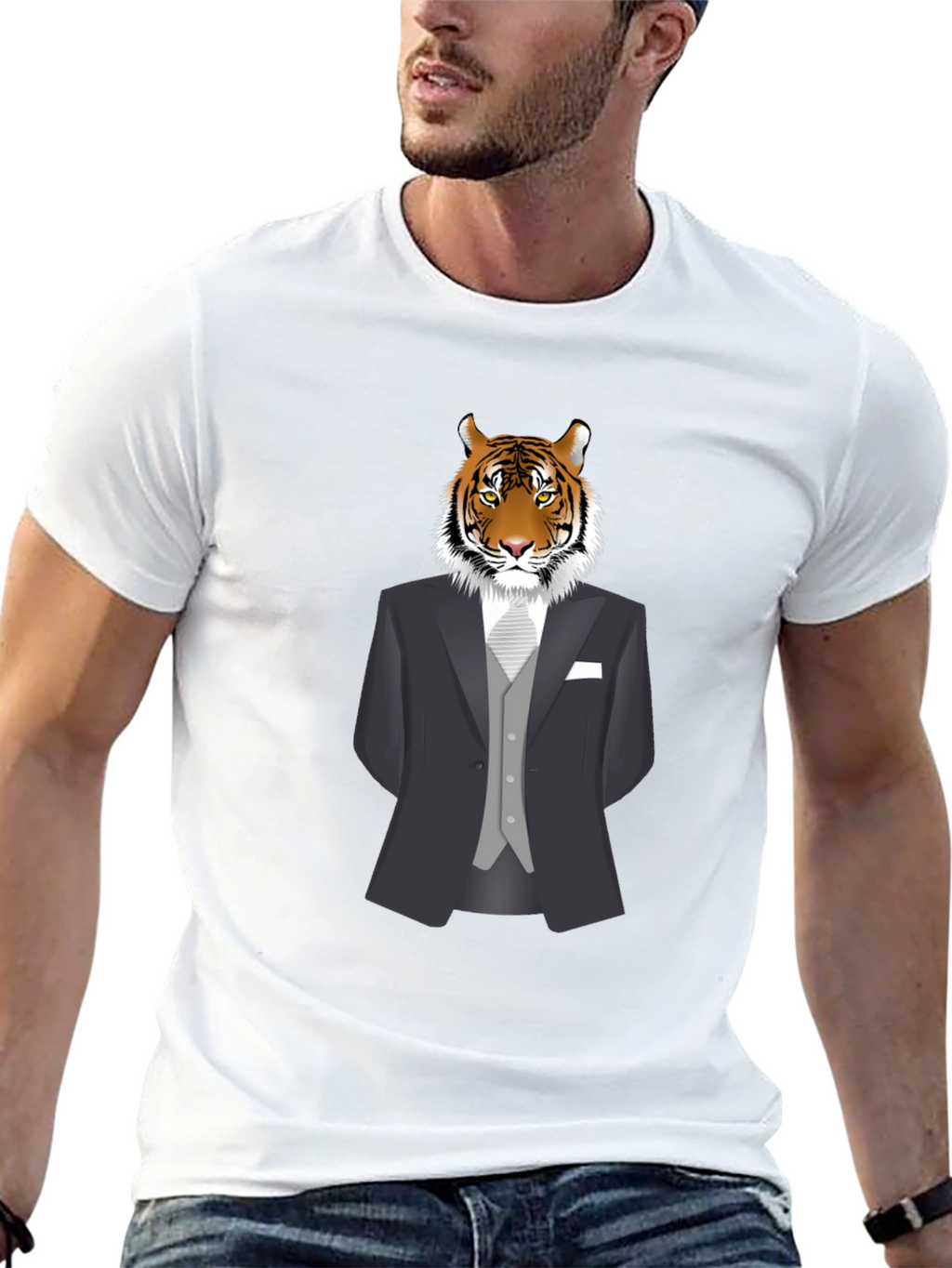 Tiger in Suit Graphic Tee - Mens Black T-Shirt