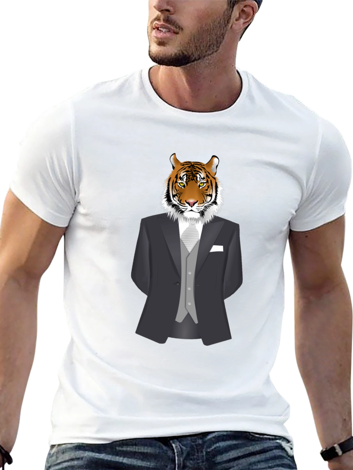 Tiger in Suit Graphic Tee - Mens Black T-Shirt