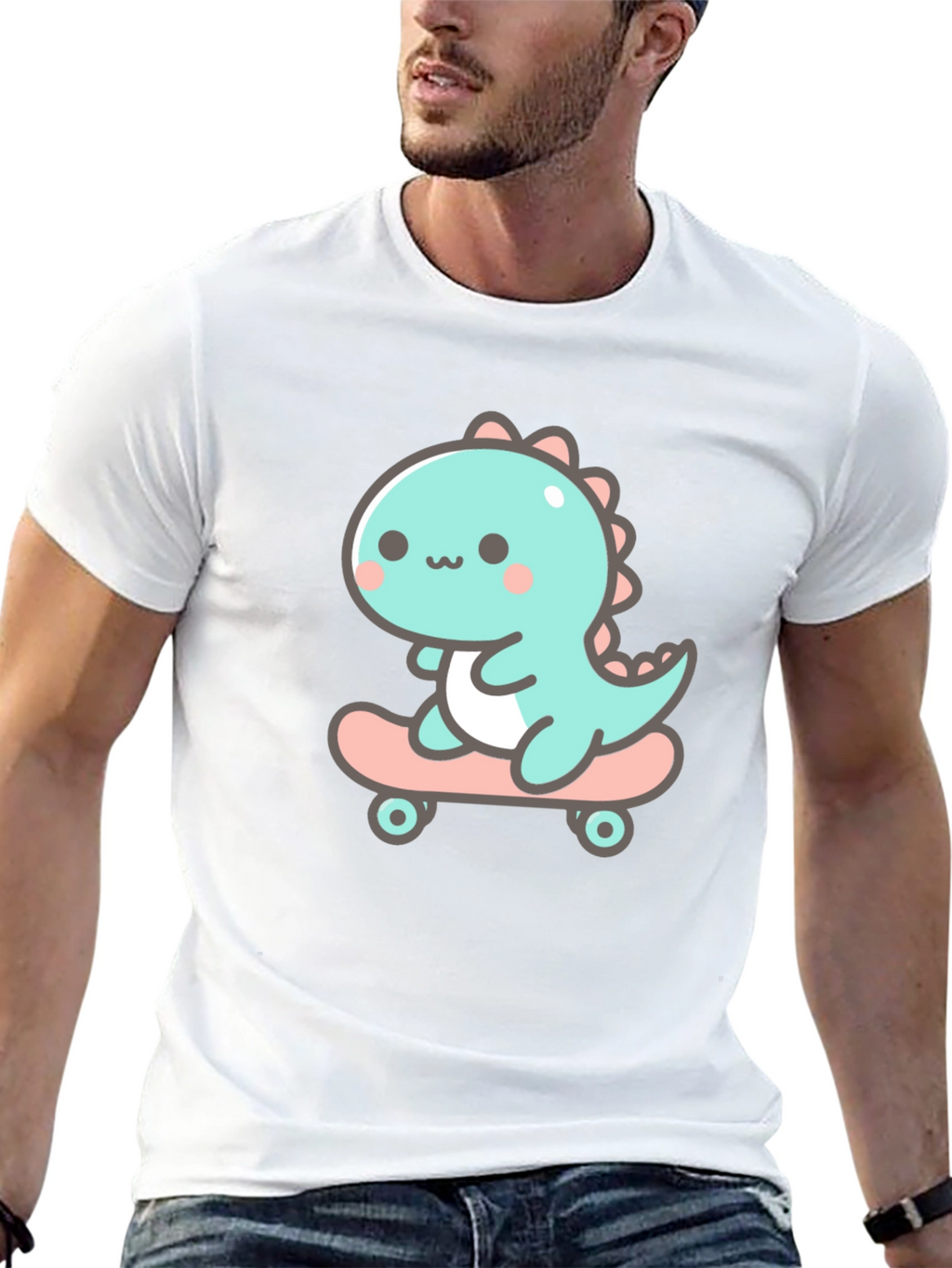 Cute Dino Skateboard Graphic Tee