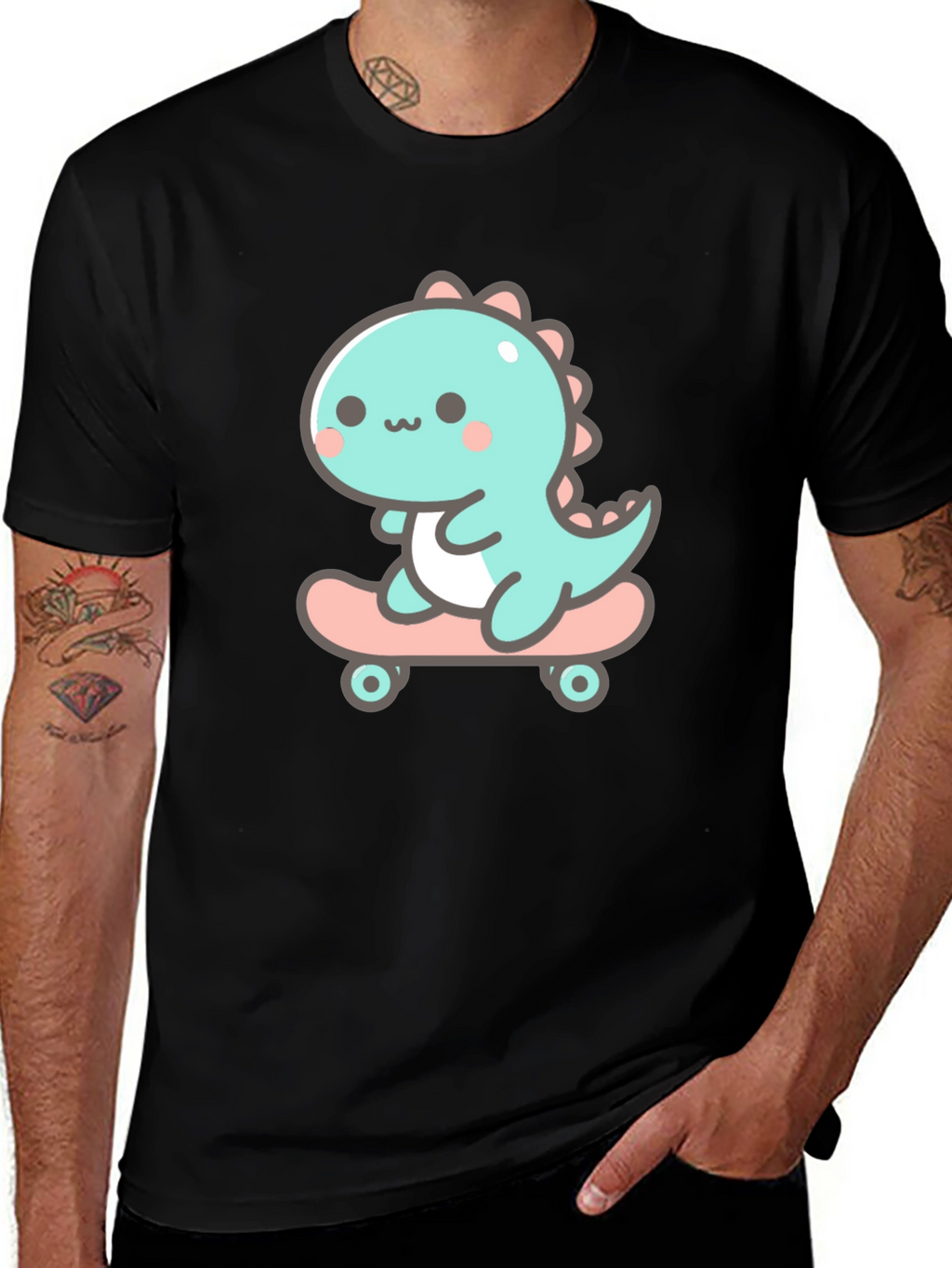 Cute Dino Skateboard Graphic Tee