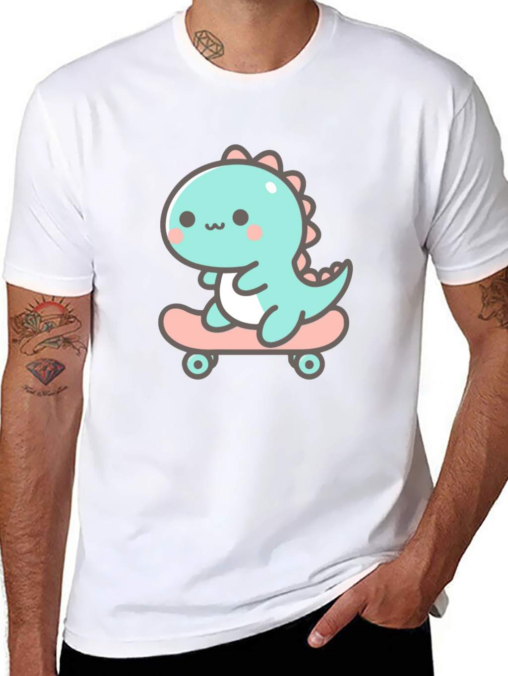 Cute Dino Skateboard Graphic Tee
