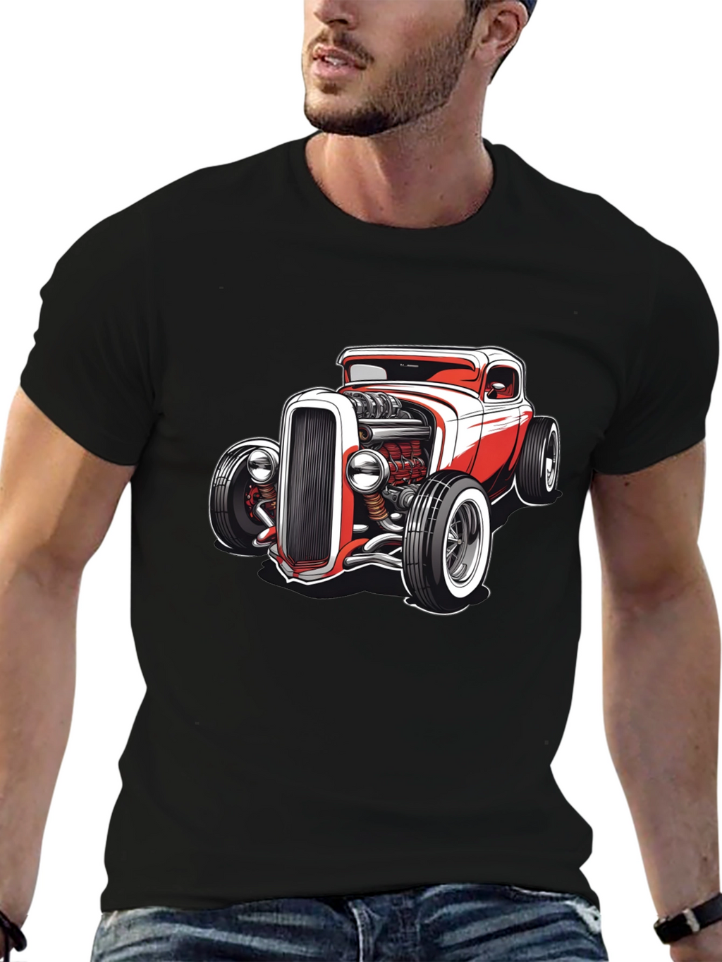 Classic Hot Rod Graphic Tee - Black Cotton Blend