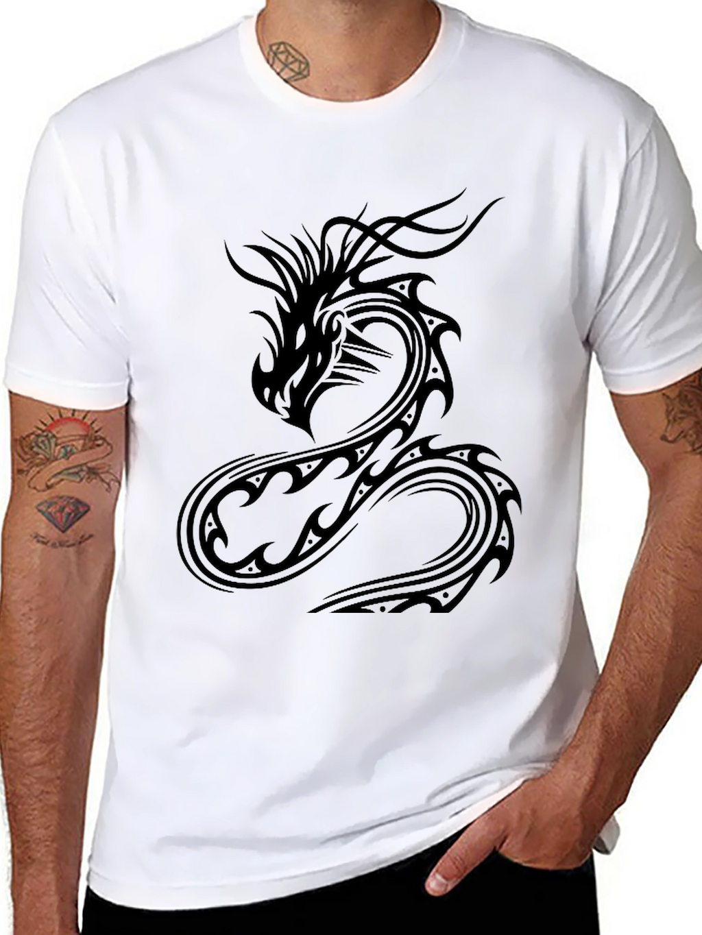 Dragon Graphic Tee - Black Cotton Casual Wear