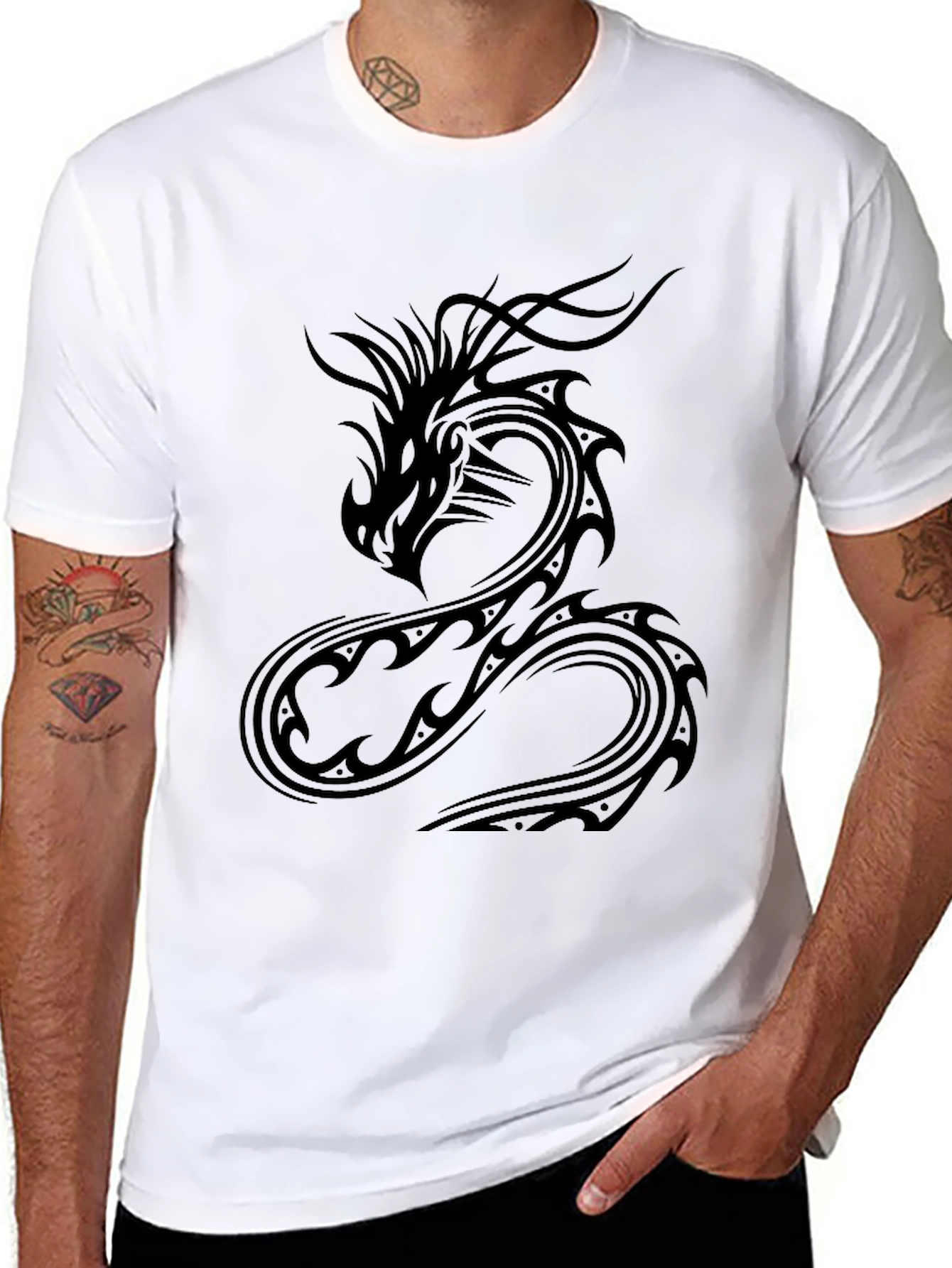 Dragon Graphic Tee - Black Cotton Casual Wear