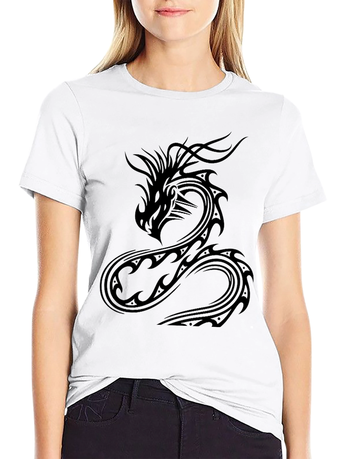 Dragon Graphic Tee - Black Cotton Casual Wear
