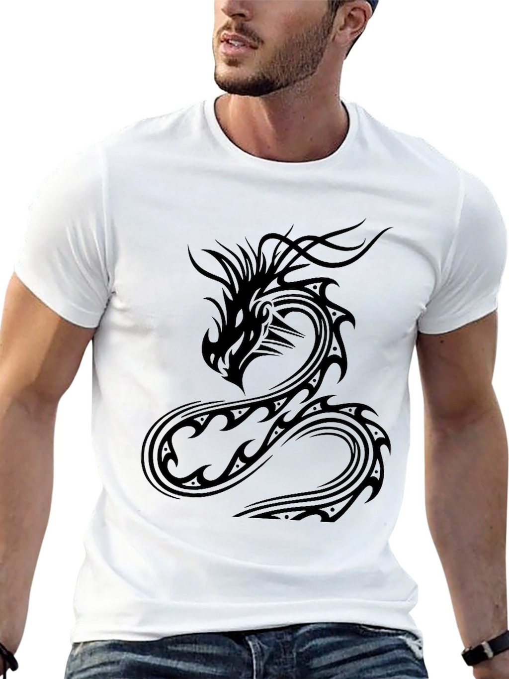 Dragon Graphic Tee - Black Cotton Casual Wear