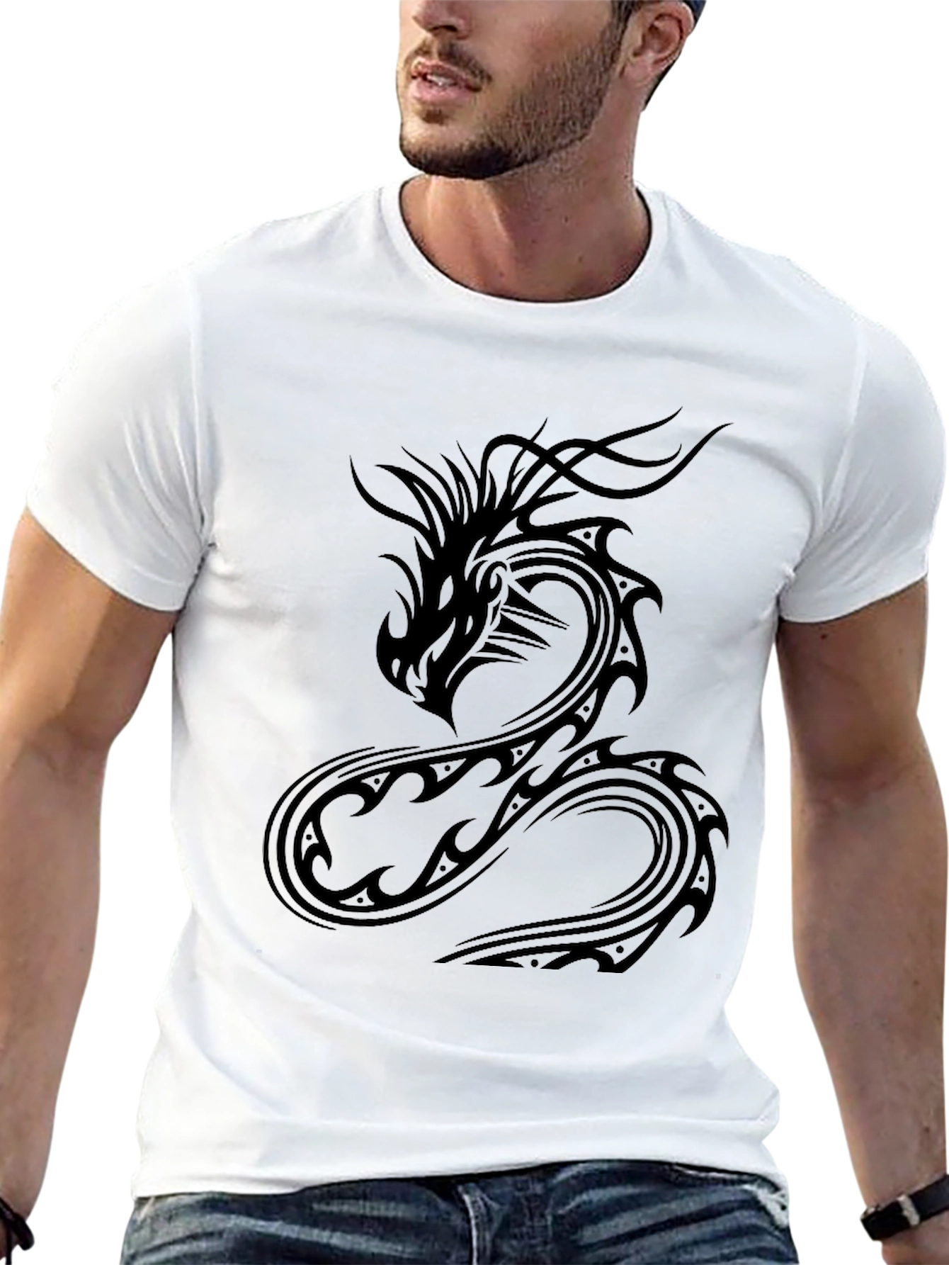 Dragon Graphic Tee - Black Cotton Casual Wear