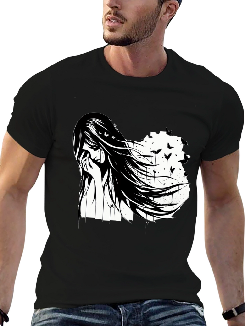 Emo Girl Black T-Shirt - Artistic Design