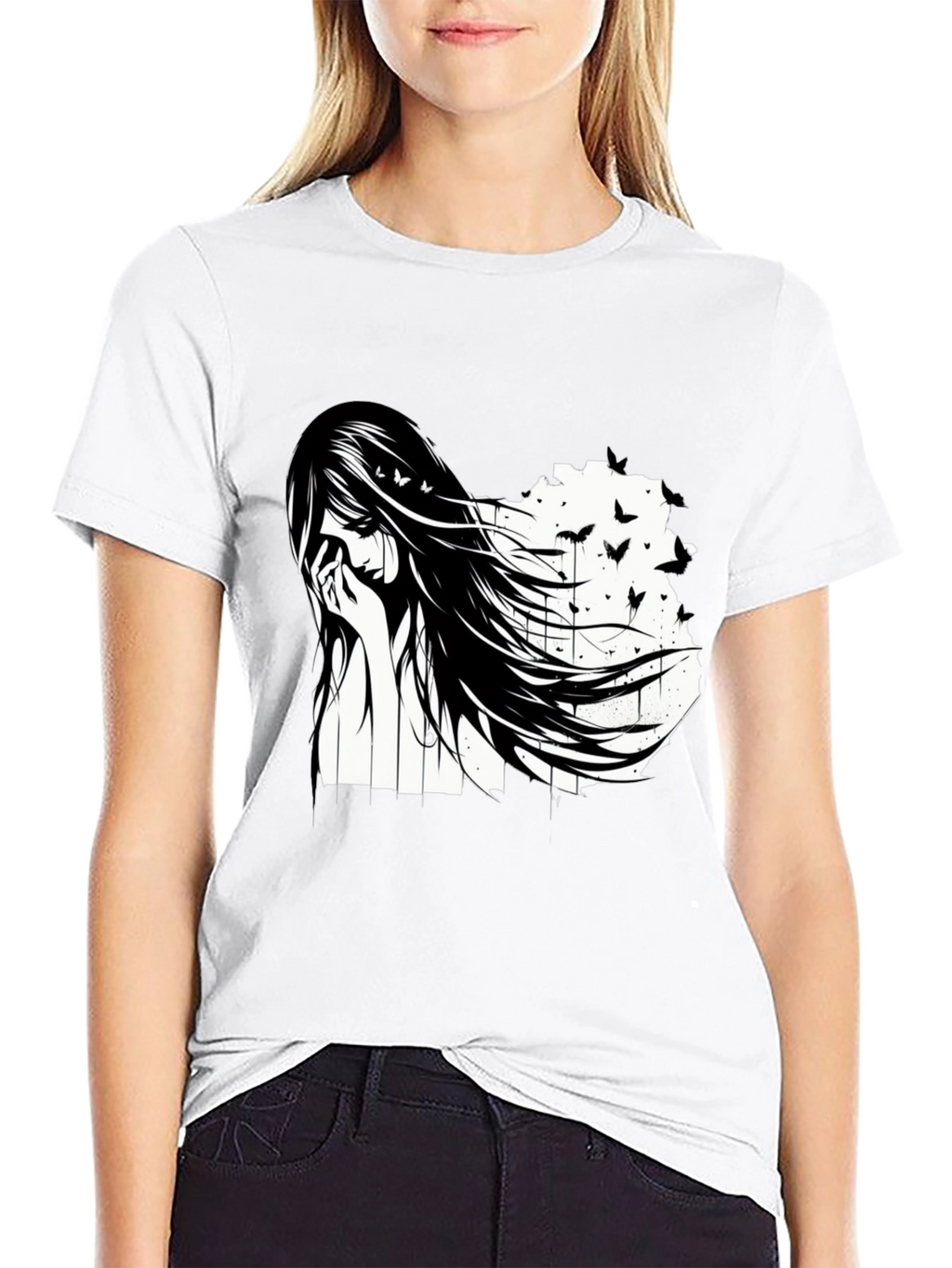 Emo Girl Black T-Shirt - Artistic Design