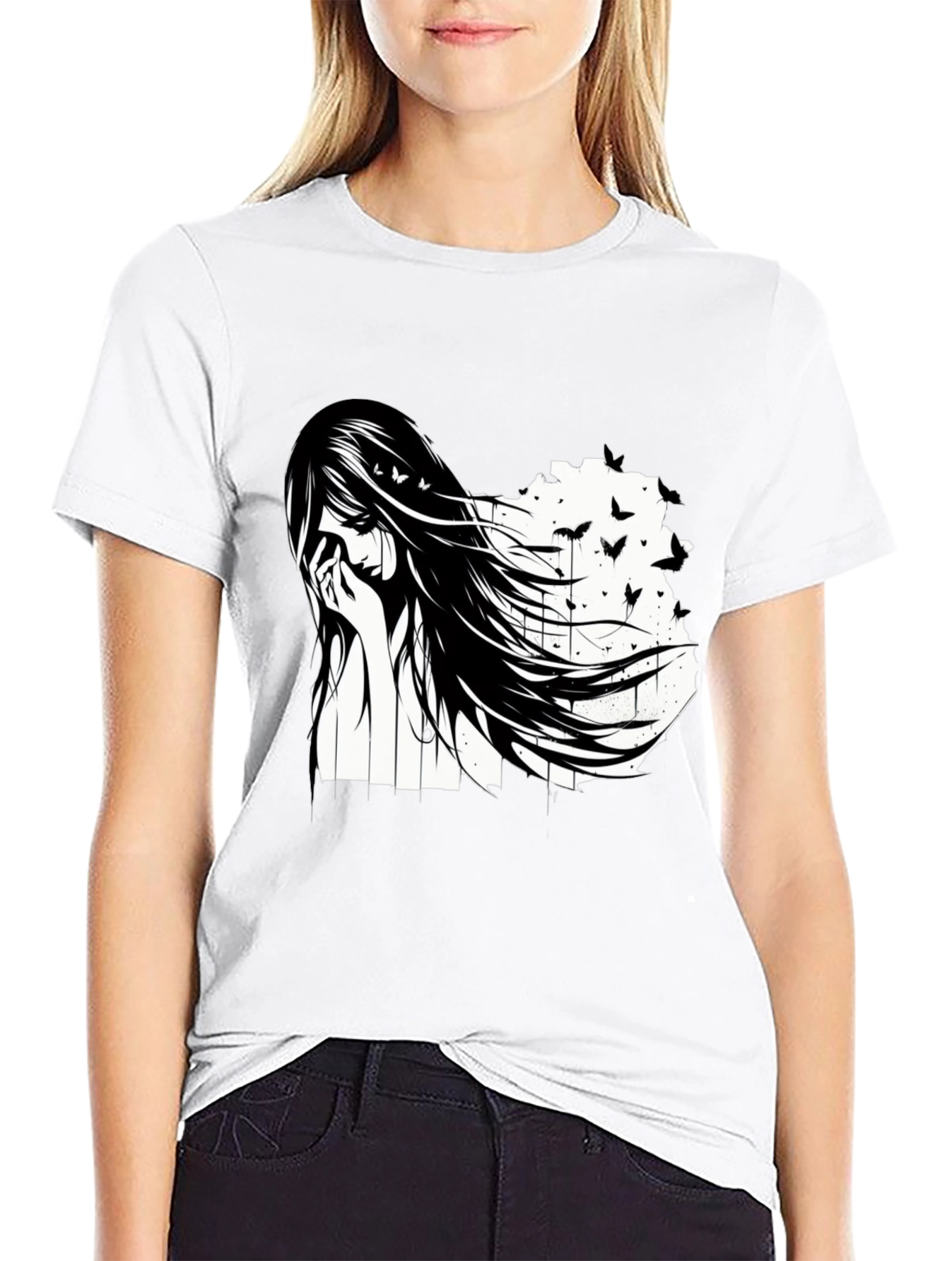Emo Girl Black T-Shirt - Artistic Design
