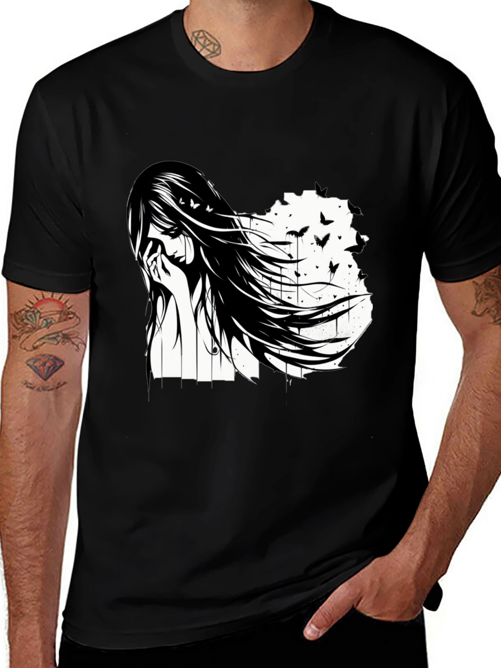 Emo Girl Black T-Shirt - Artistic Design