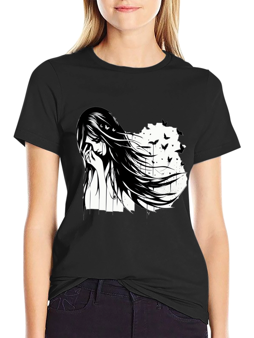 Emo Girl Black T-Shirt - Artistic Design