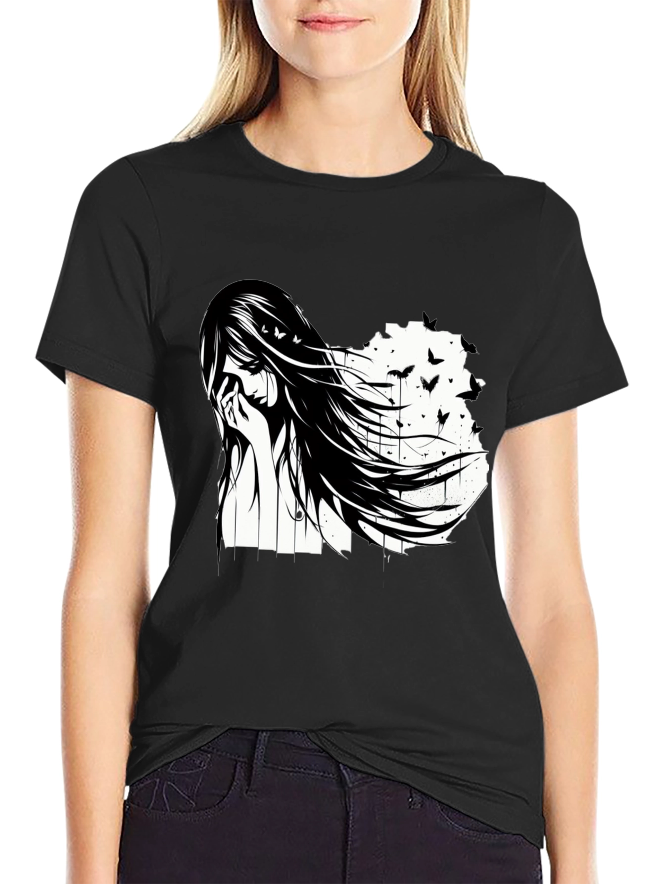 Emo Girl Black T-Shirt - Artistic Design