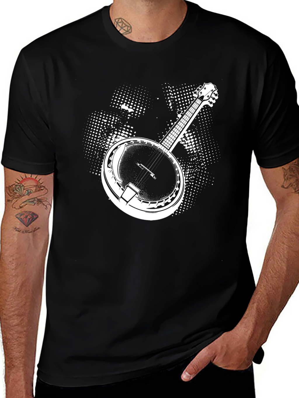 Banjo Graphic Tee - Black Cotton Musician Shirt