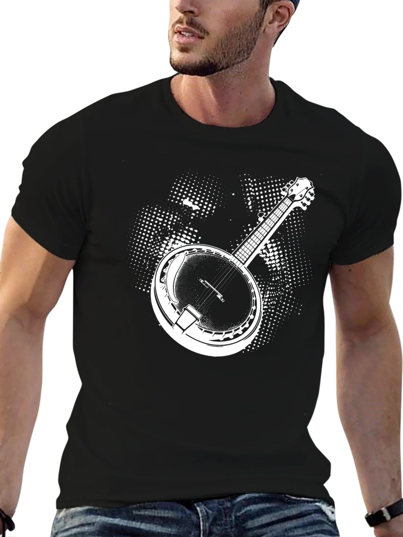 Banjo Graphic Tee - Black Cotton Musician Shirt