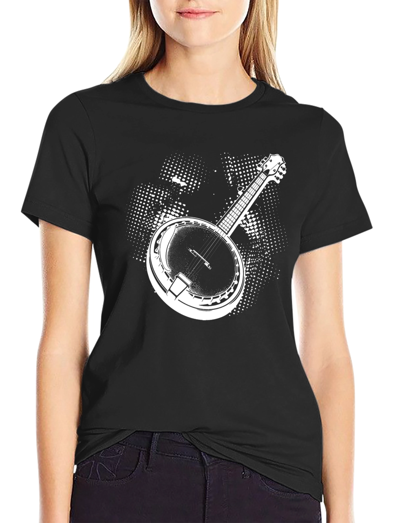 Banjo Graphic Tee - Black Cotton Musician Shirt