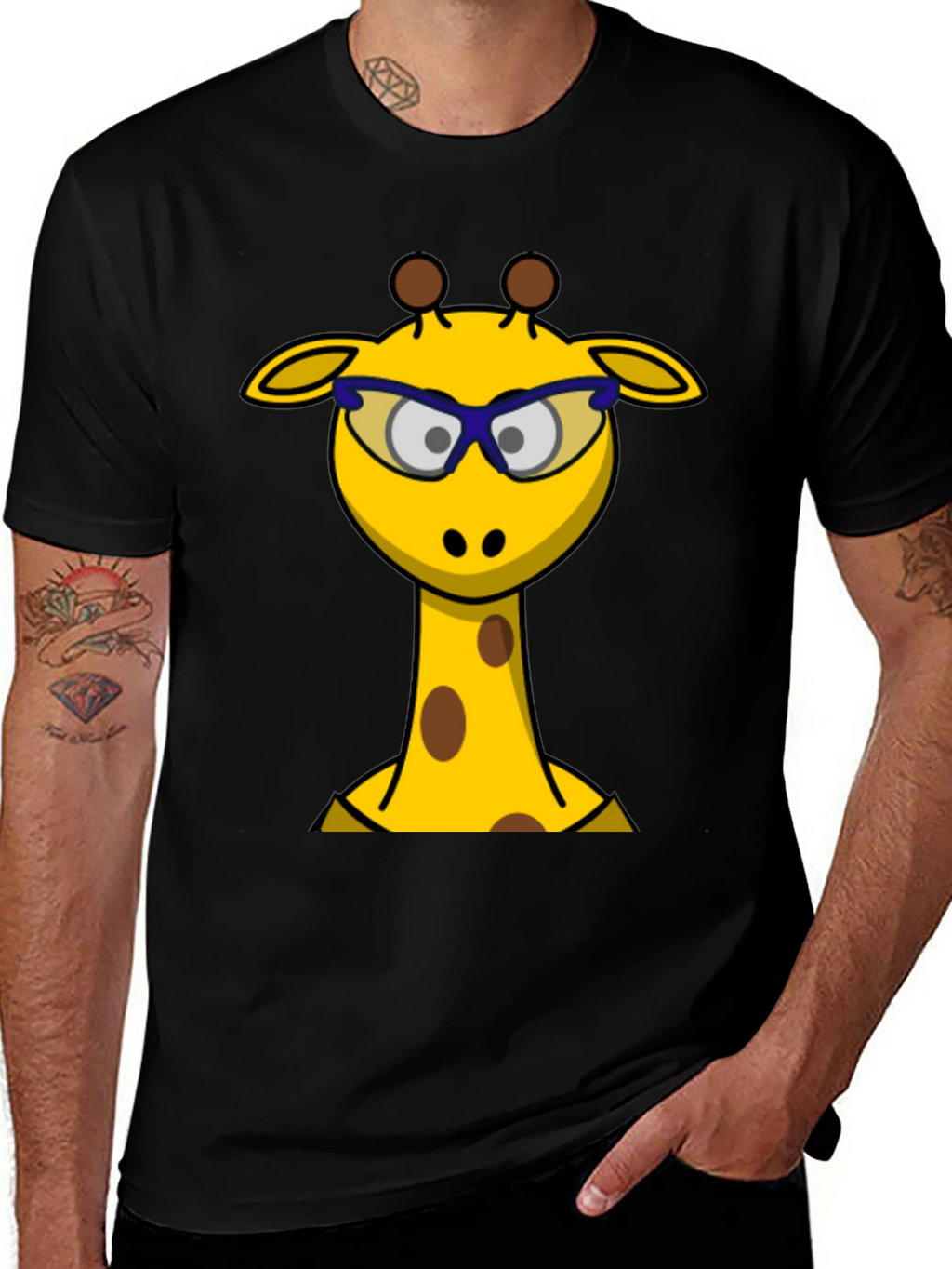 Giraffe with Glasses Graphic Tee - Novelty Mens T-Shirt