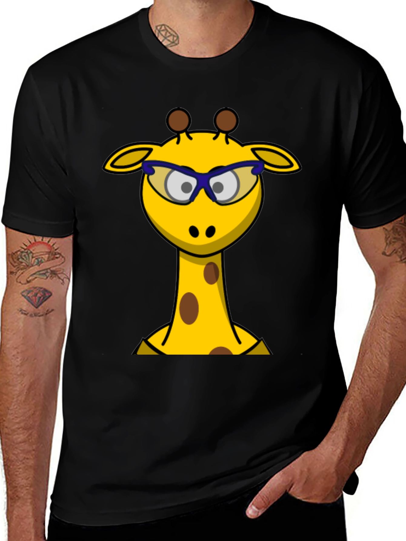 Giraffe with Glasses Graphic Tee - Novelty Mens T-Shirt