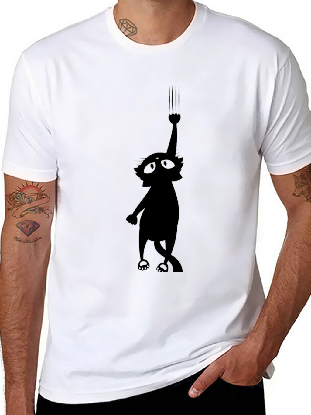 Whimsical Cat Scratch T-Shirt - Black Graphic Tee