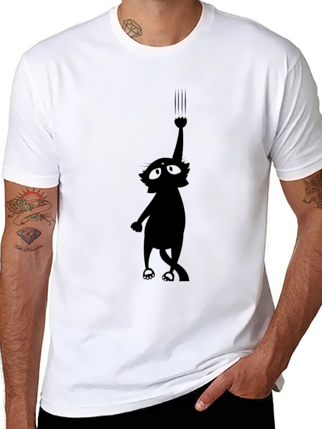 Whimsical Cat Scratch T-Shirt - Black Graphic Tee