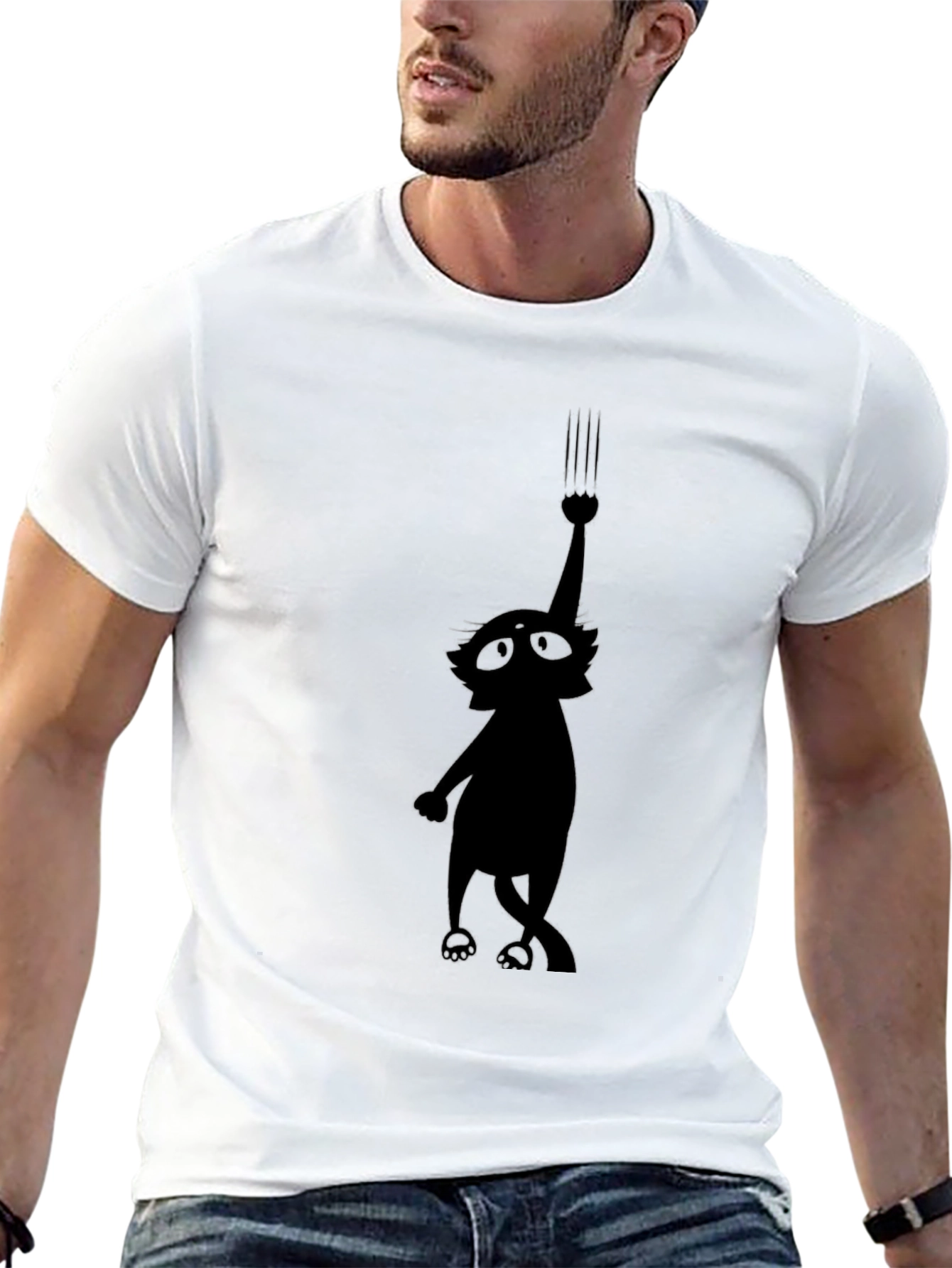 Whimsical Cat Scratch T-Shirt - Black Graphic Tee