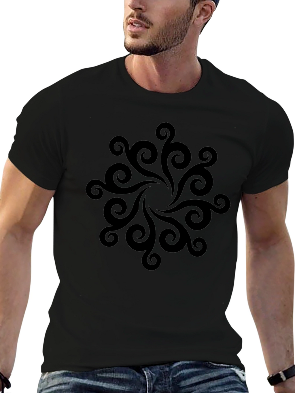 Black Swirl Mandala Graphic Tee