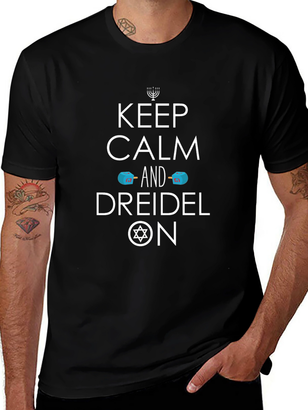 Keep Calm and Dreidel On Black T-Shirt